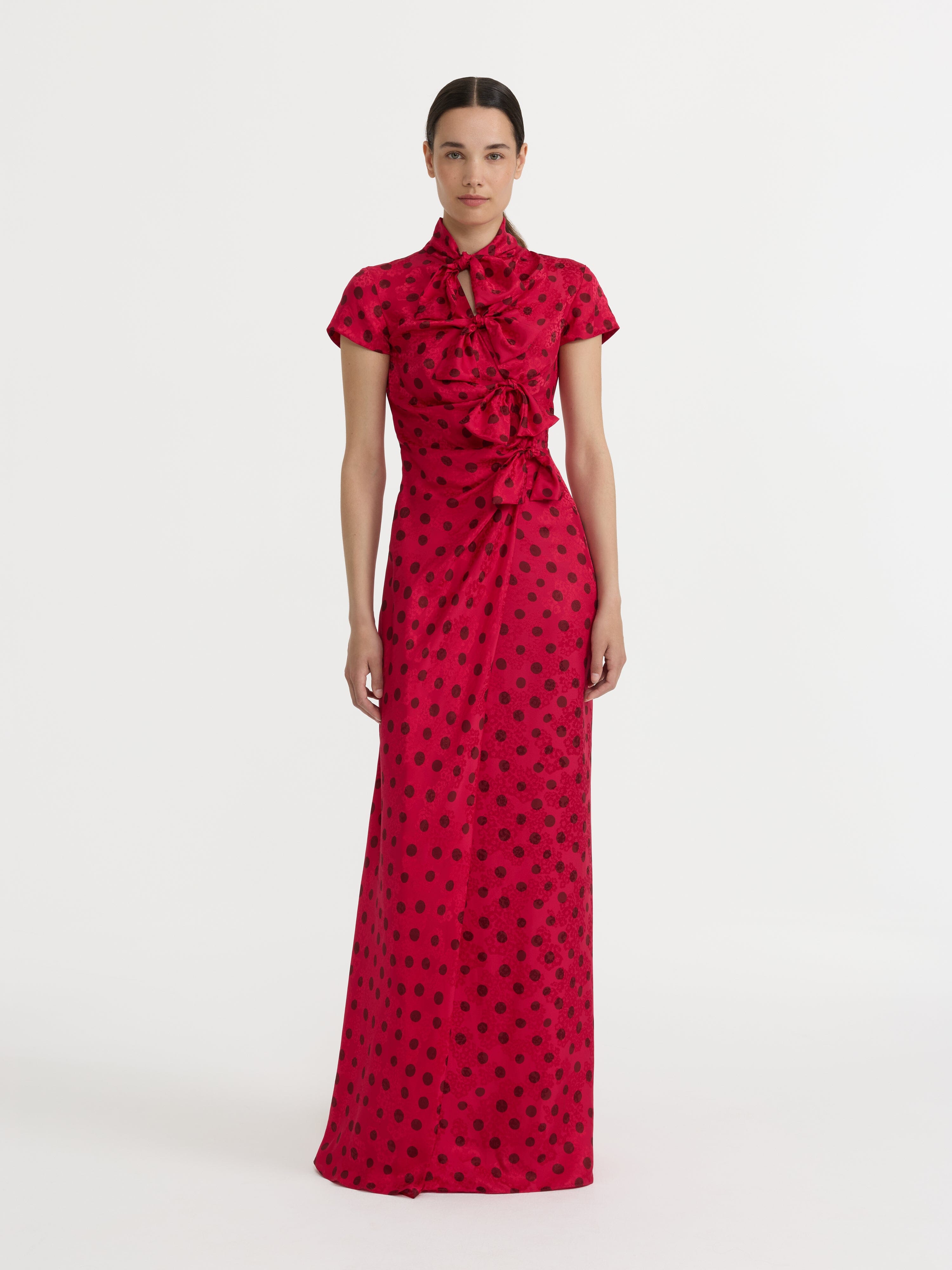 Kelly Long Dress in Raspberry Polka Dot