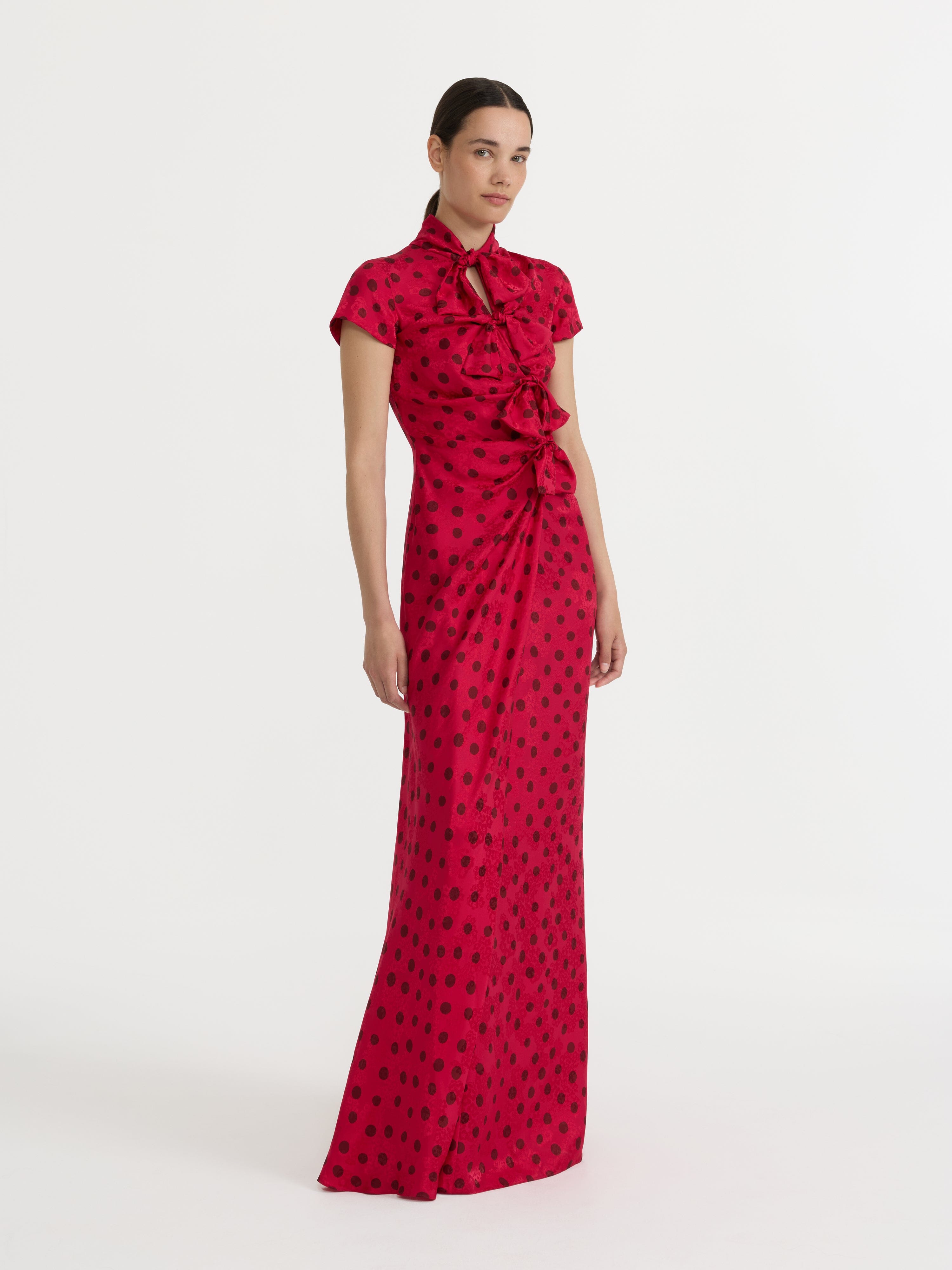 Kelly Long Dress in Raspberry Polka Dot