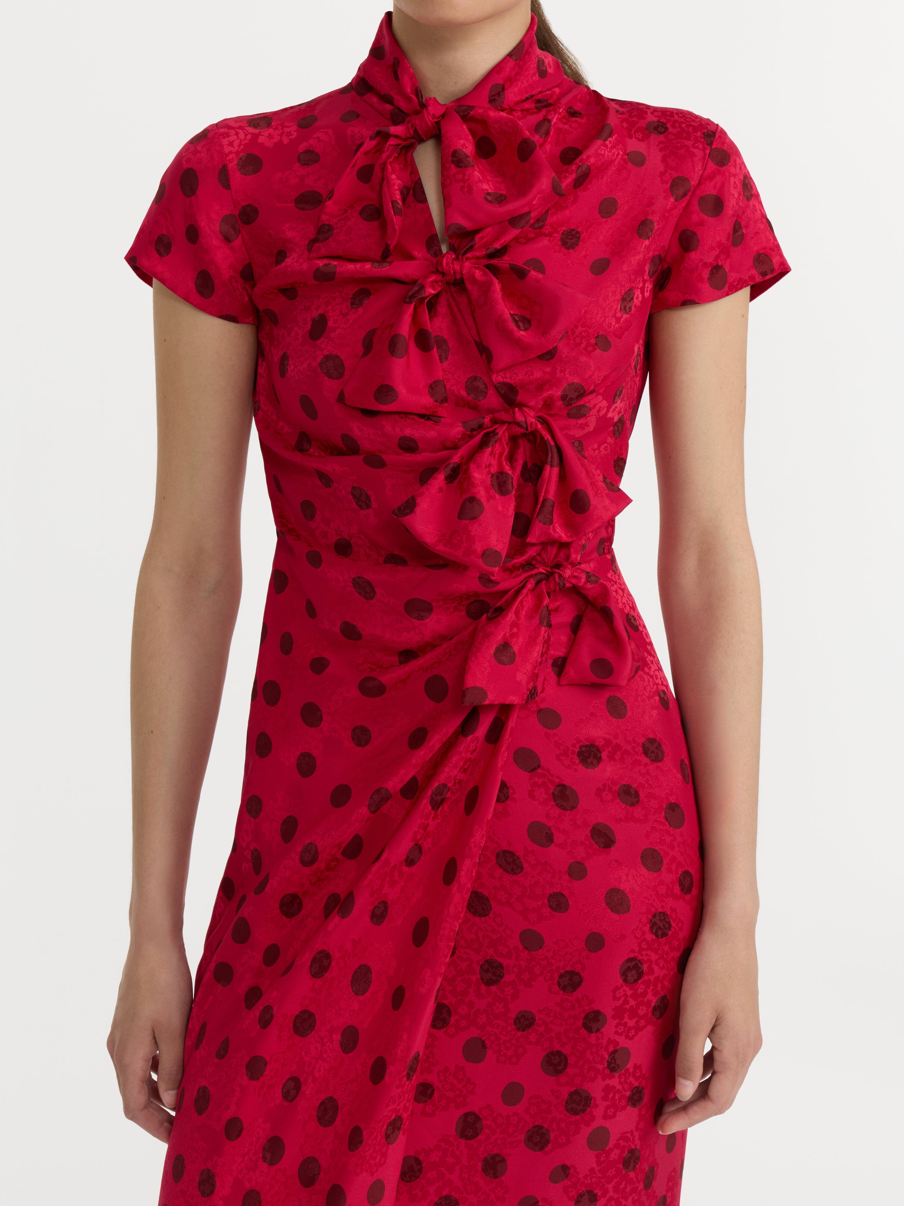 Kelly Long Dress in Raspberry Polka Dot