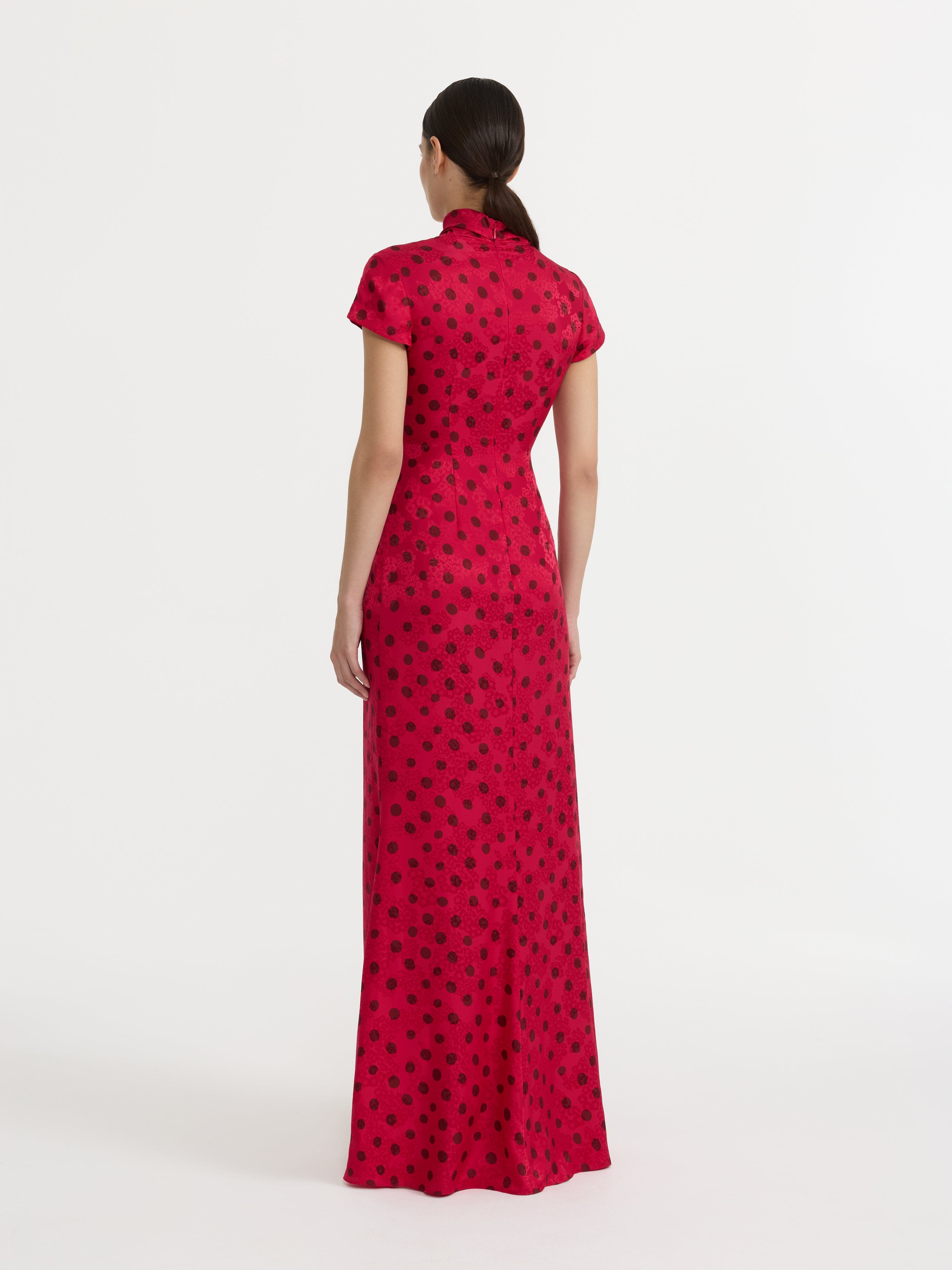 Kelly Long Dress in Raspberry Polka Dot