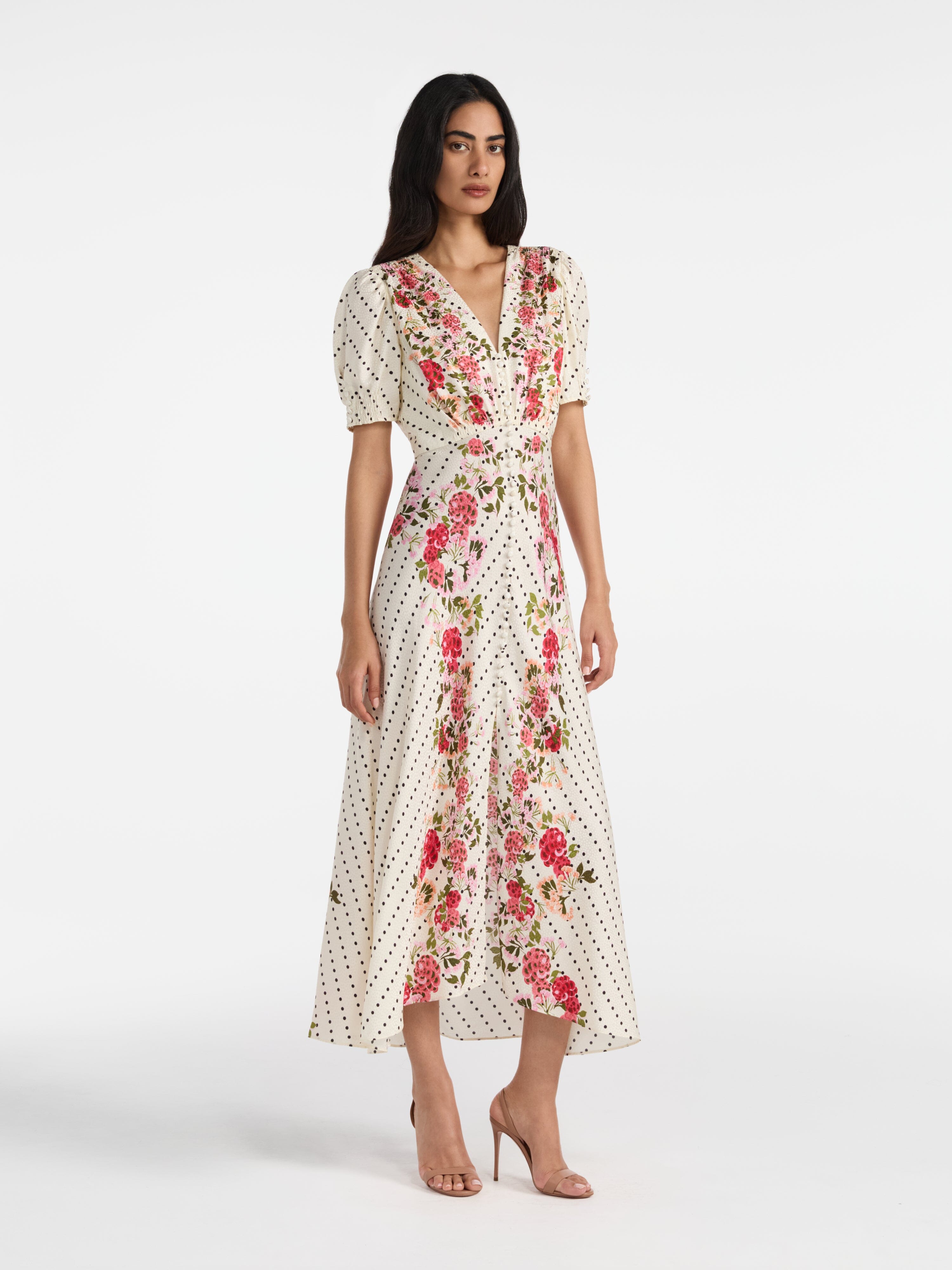 Lea Long Dress in Rouge Polka Dot