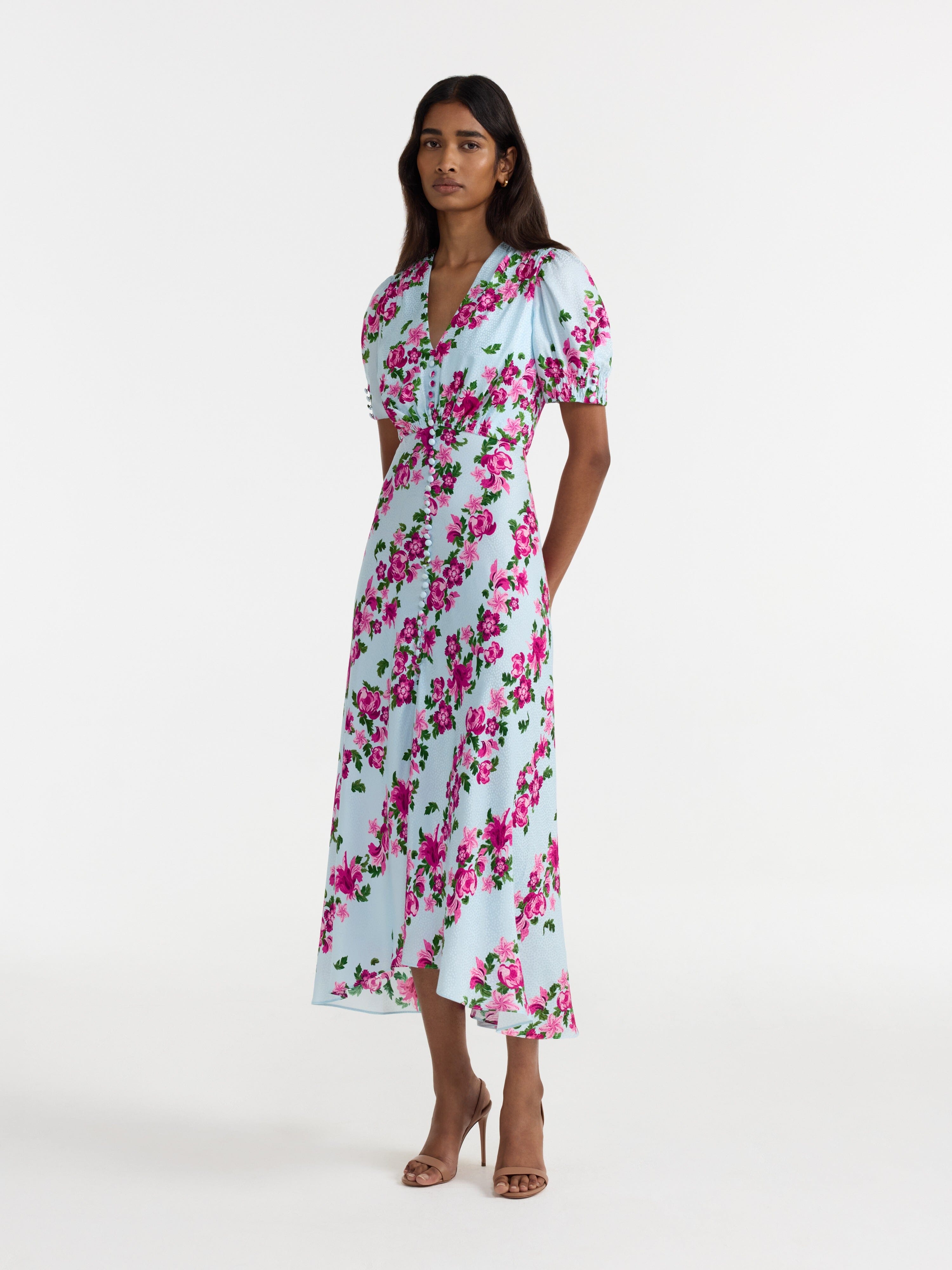 Lea Long Dress in Bellis Diagonal