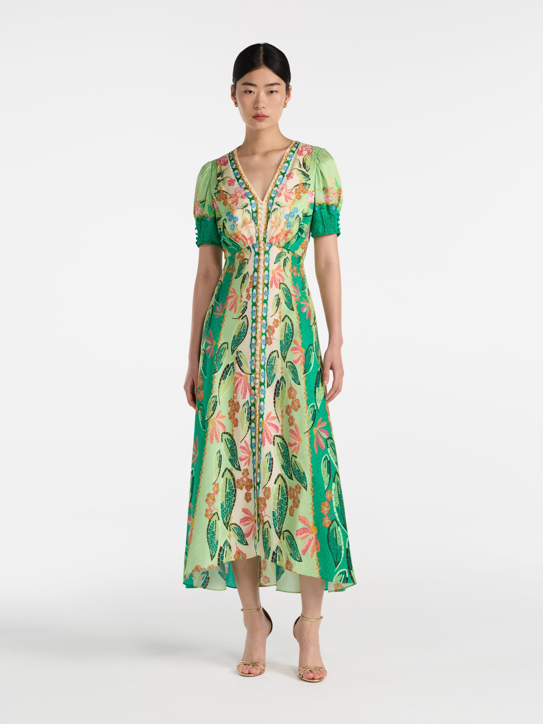 Lea Long Dress in Terrazzo Jade