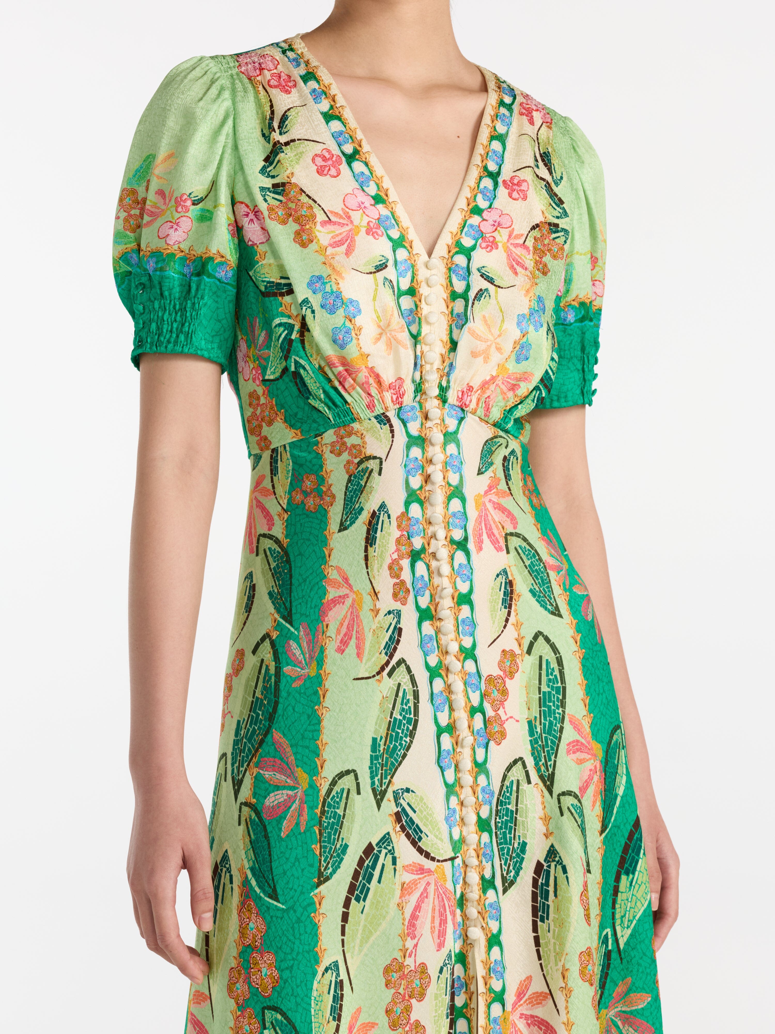 Saloni Women's Lea Silk Dress - Green - Size 6 - Terrazzo Jade Saloni Women's Lea Silk Dress - Green - Size 6 - Terrazzo Jade