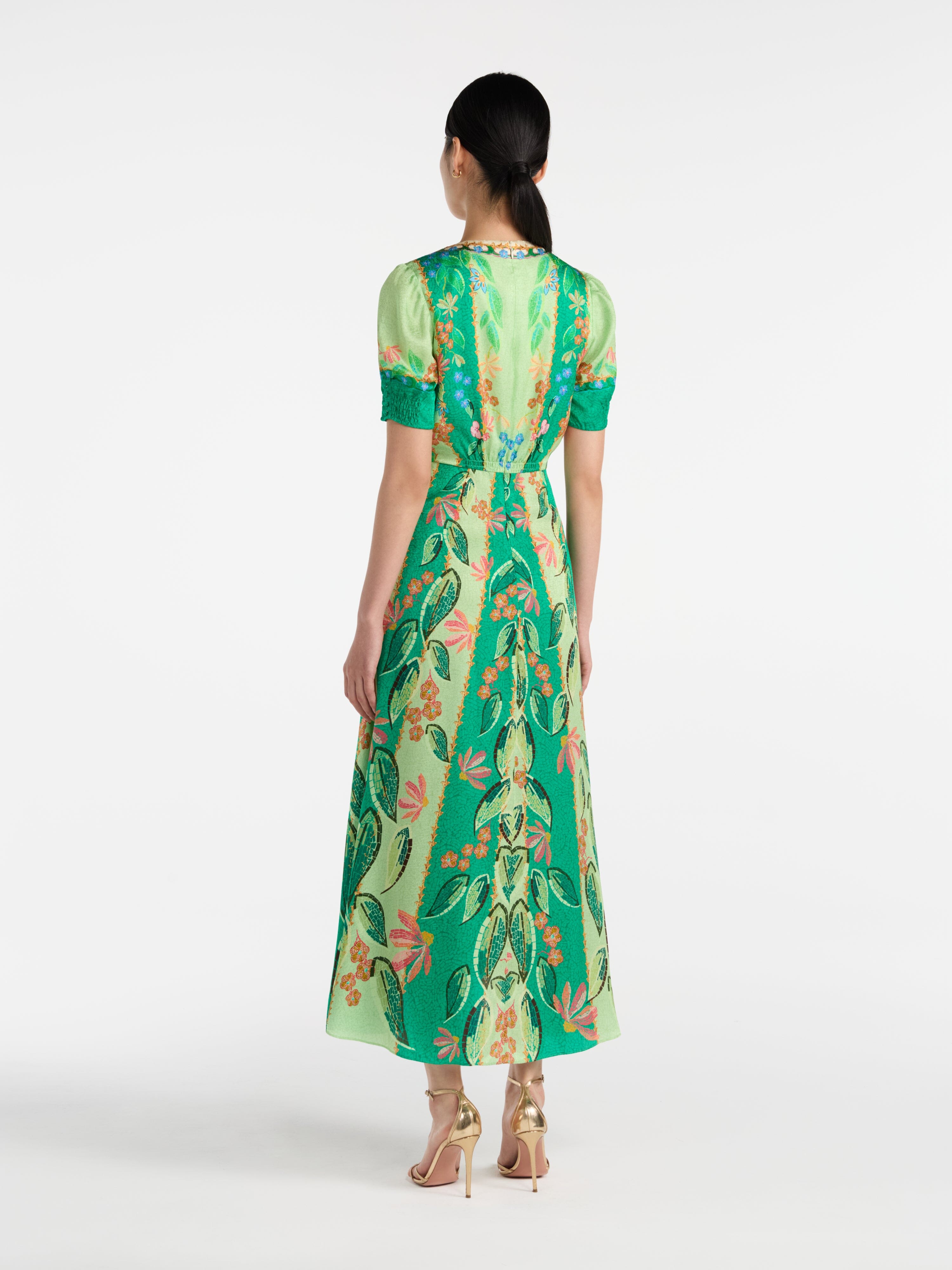 Saloni Women's Lea Silk Dress - Green - Size 6 - Terrazzo Jade Saloni Women's Lea Silk Dress - Green - Size 6 - Terrazzo Jade