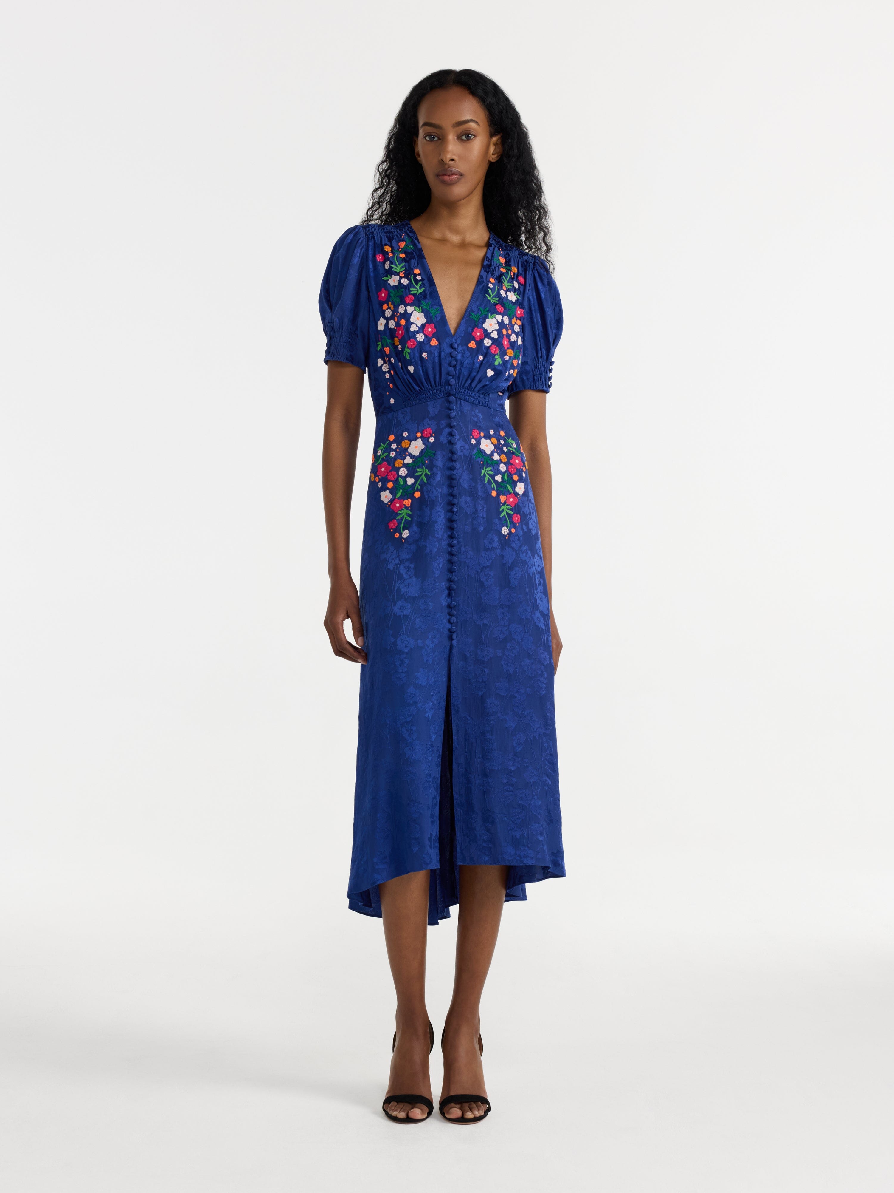 Lea Dress in Royal Indigo Embroidery