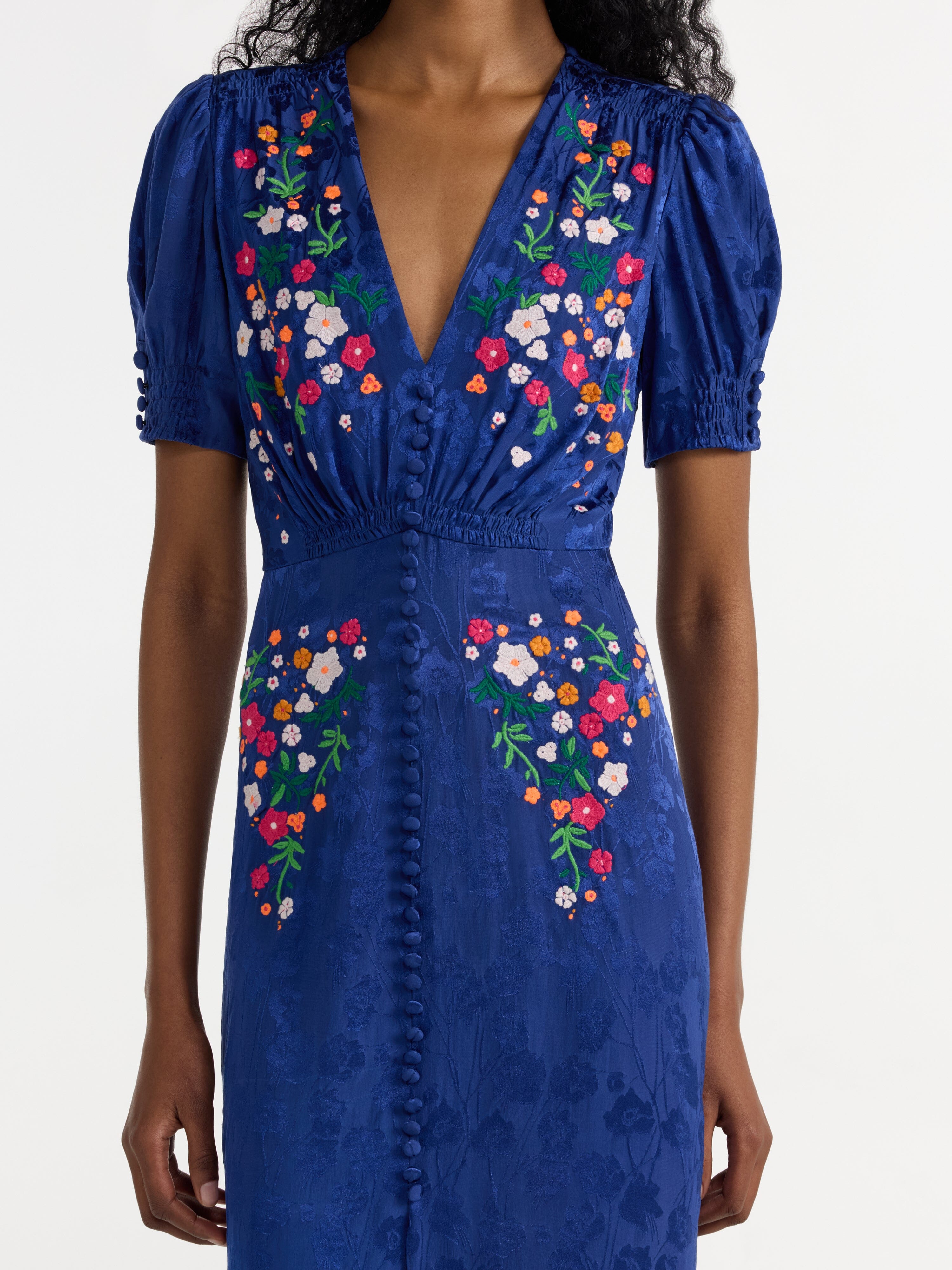 Lea Dress in Royal Indigo Embroidery