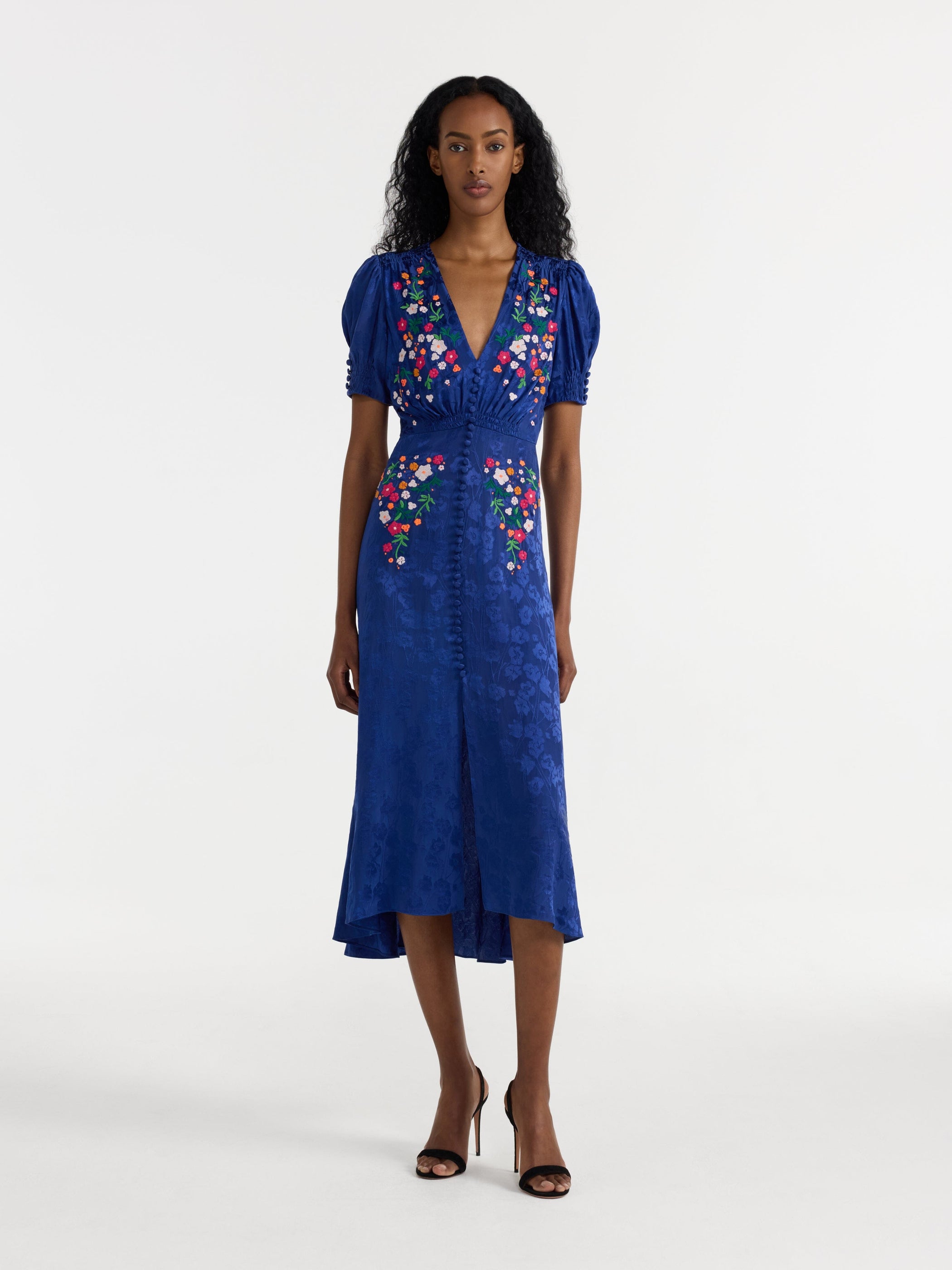Lea Dress in Royal Indigo Embroidery
