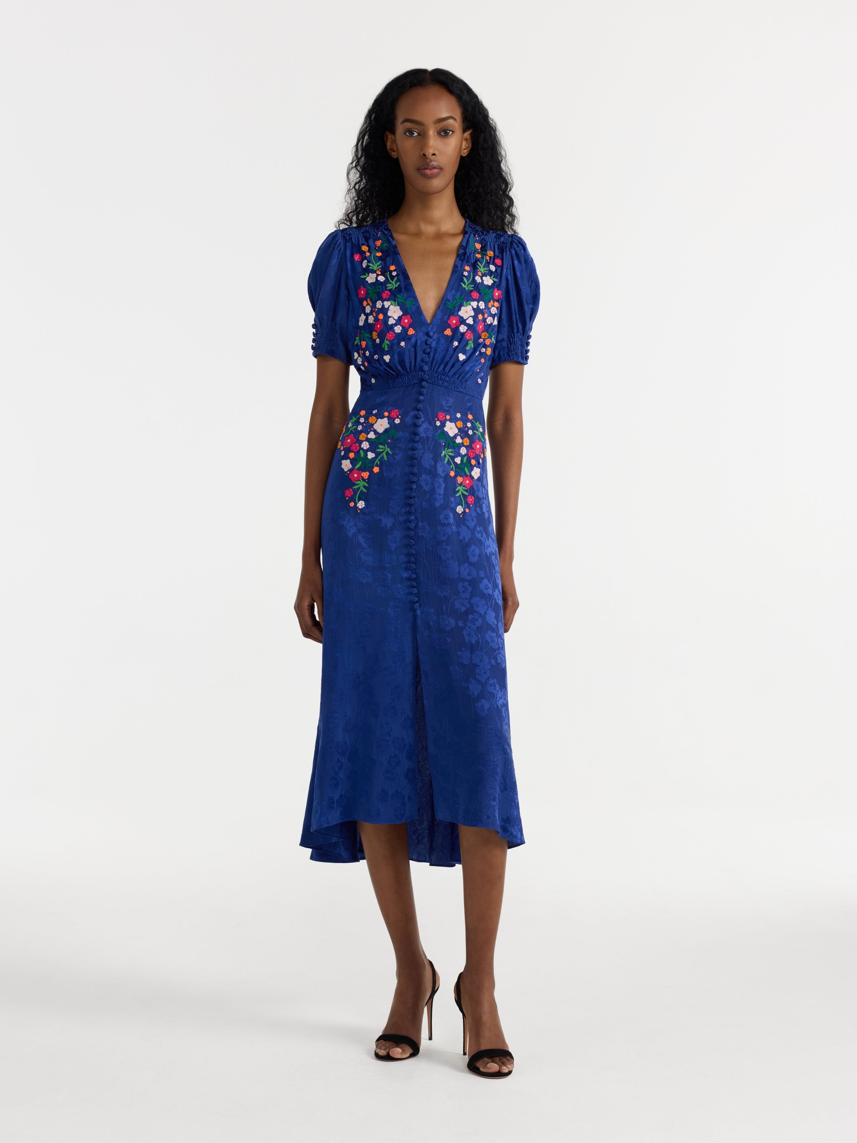 Lea Dress in Royal Indigo Embroidery