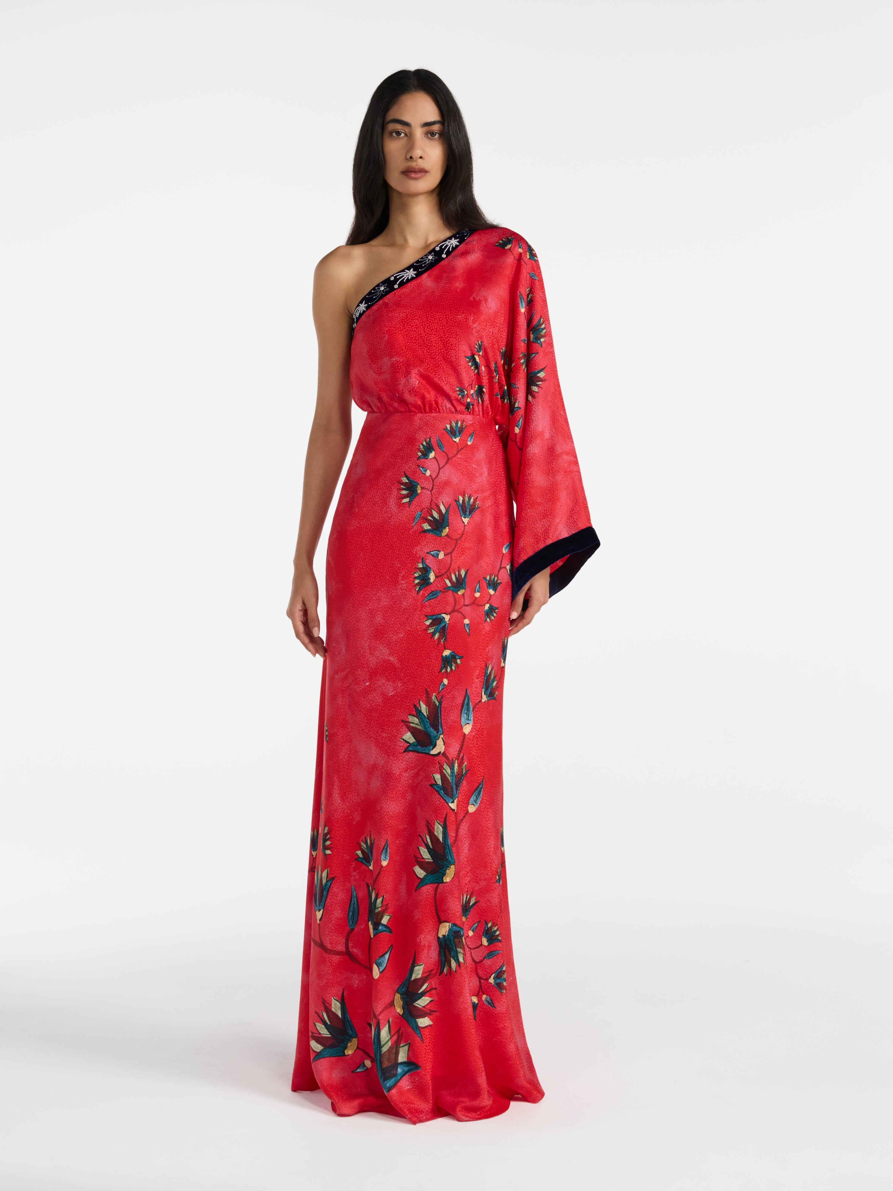 Saloni Women's Lily Asymmetric Floral Silk Gown - Garden Paradise - Size 6 Saloni Women's Lily Asymmetric Floral Silk Gown - Garden Paradise - Size 6