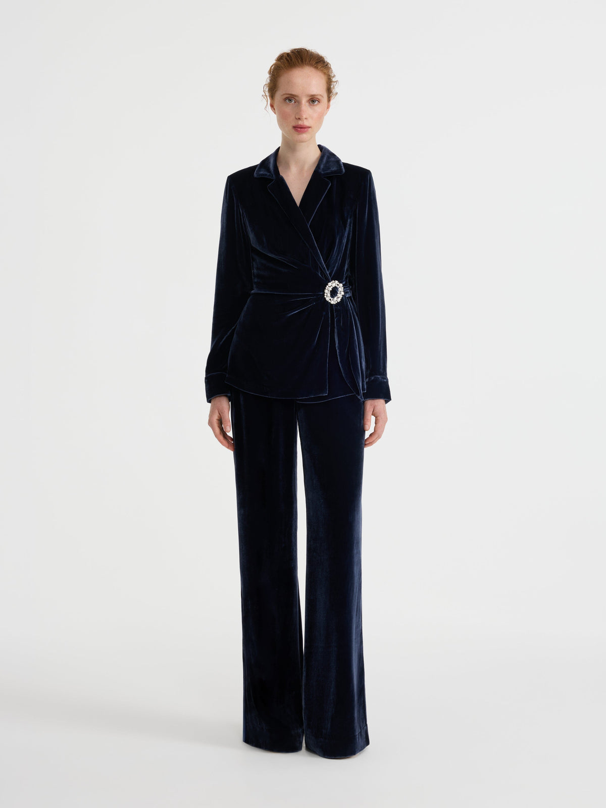 Wide Tailored Trousers in Dark Navy