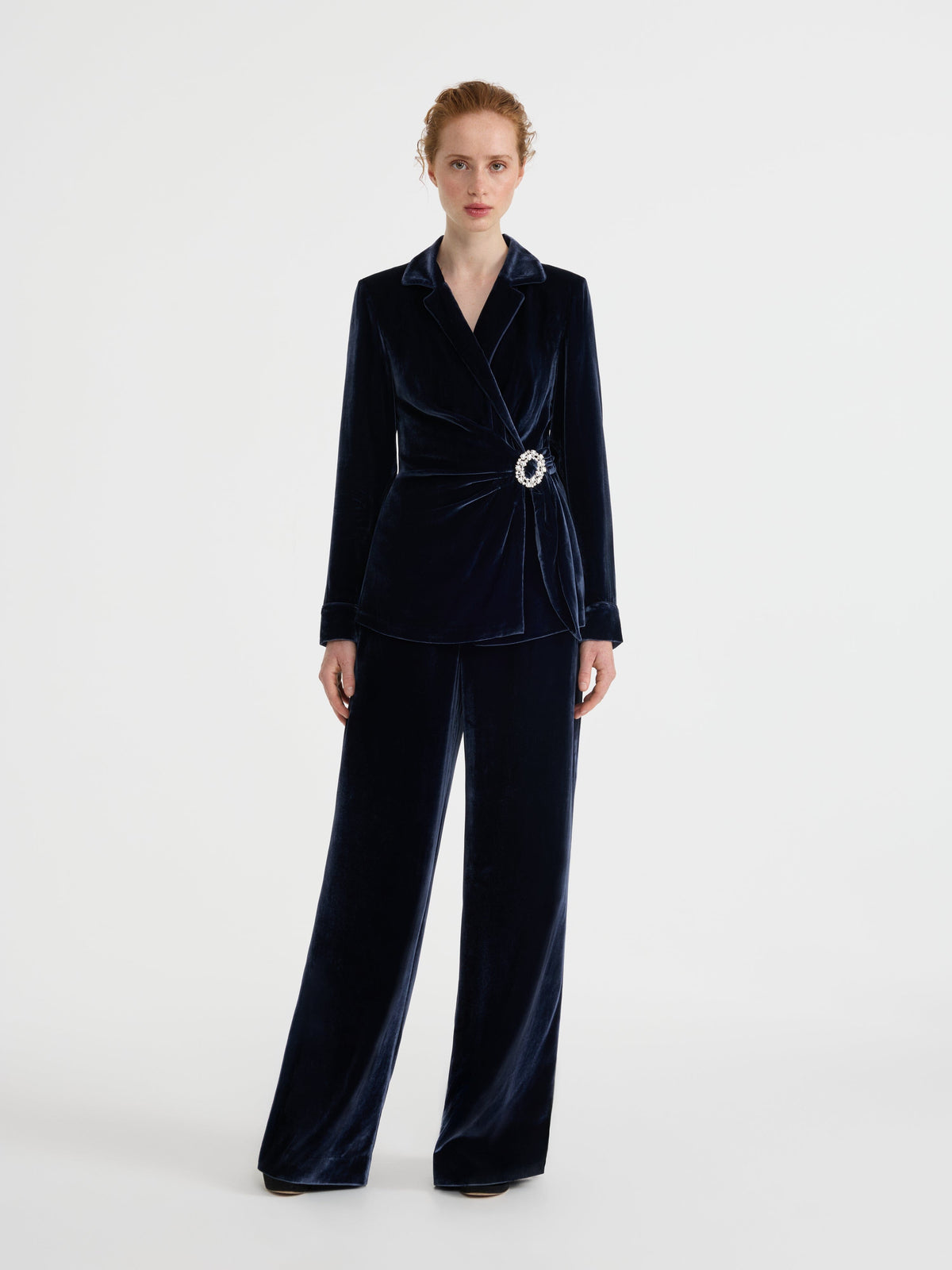 Wide Tailored Trousers in Dark Navy