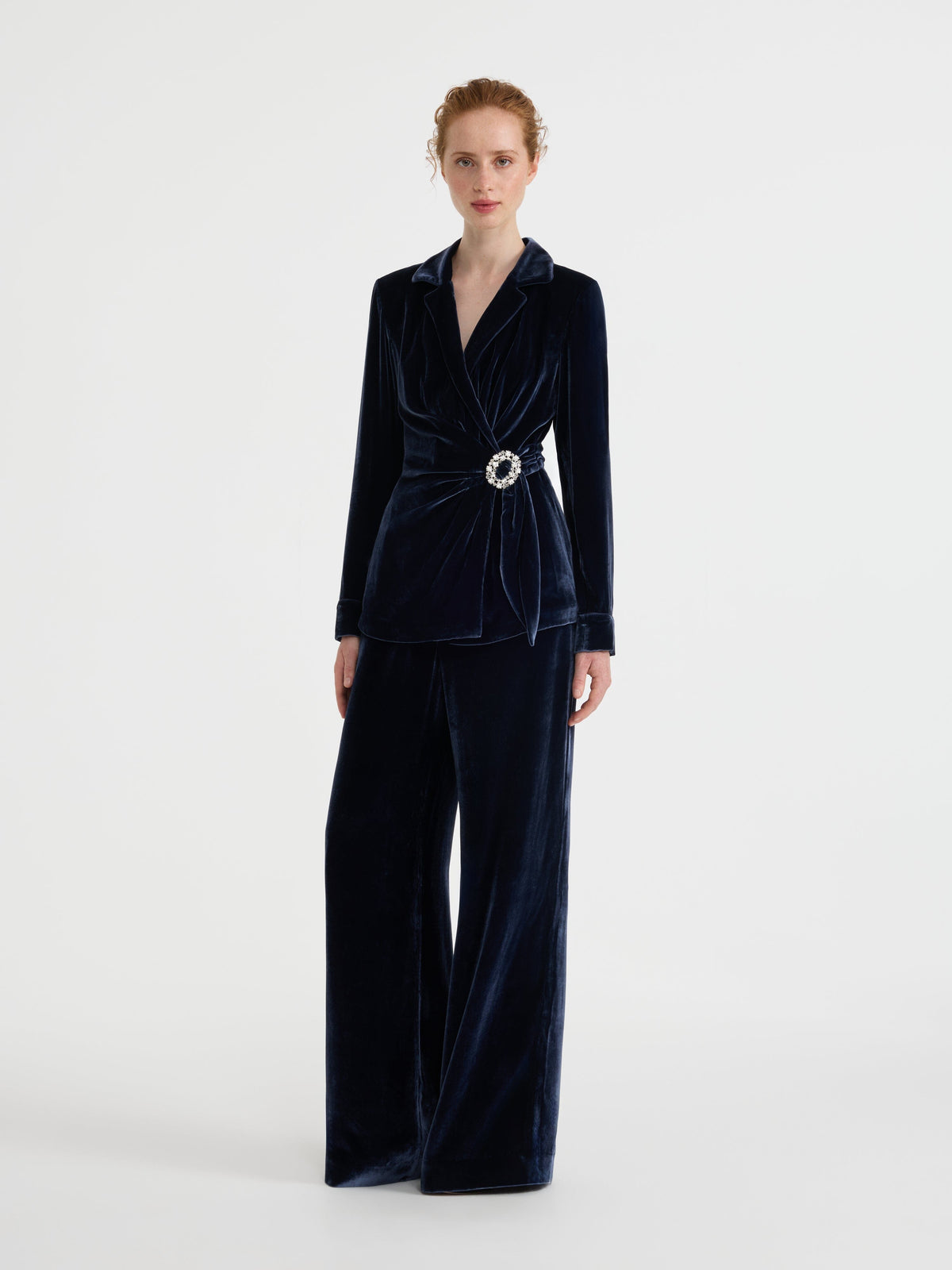 Wide Tailored Trousers in Dark Navy