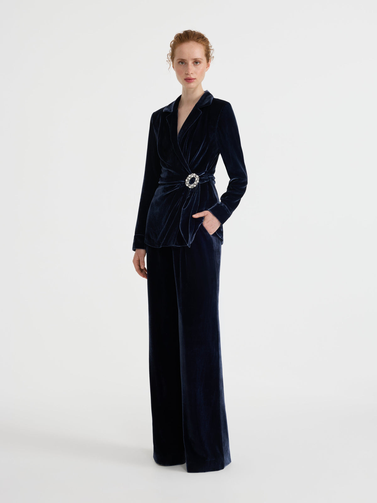 Wide Tailored Trousers in Dark Navy