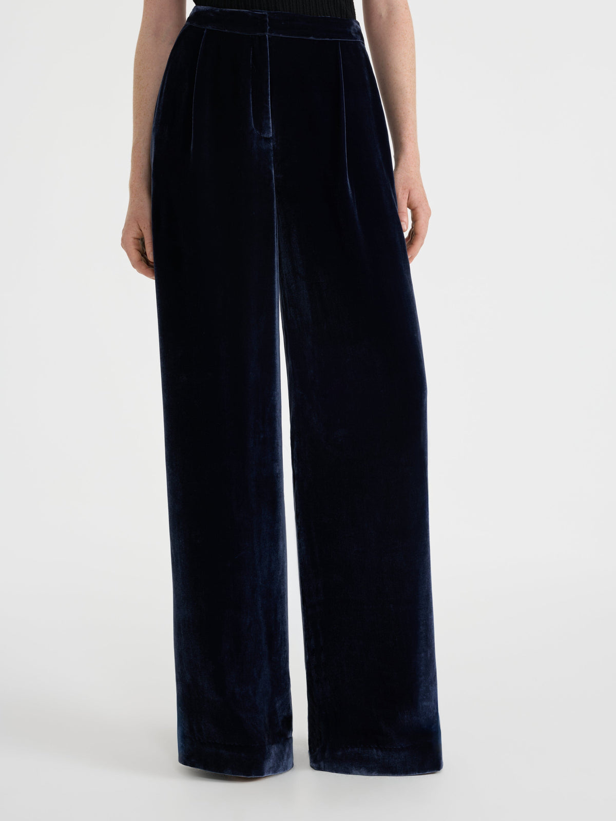 Wide Tailored Trousers in Dark Navy