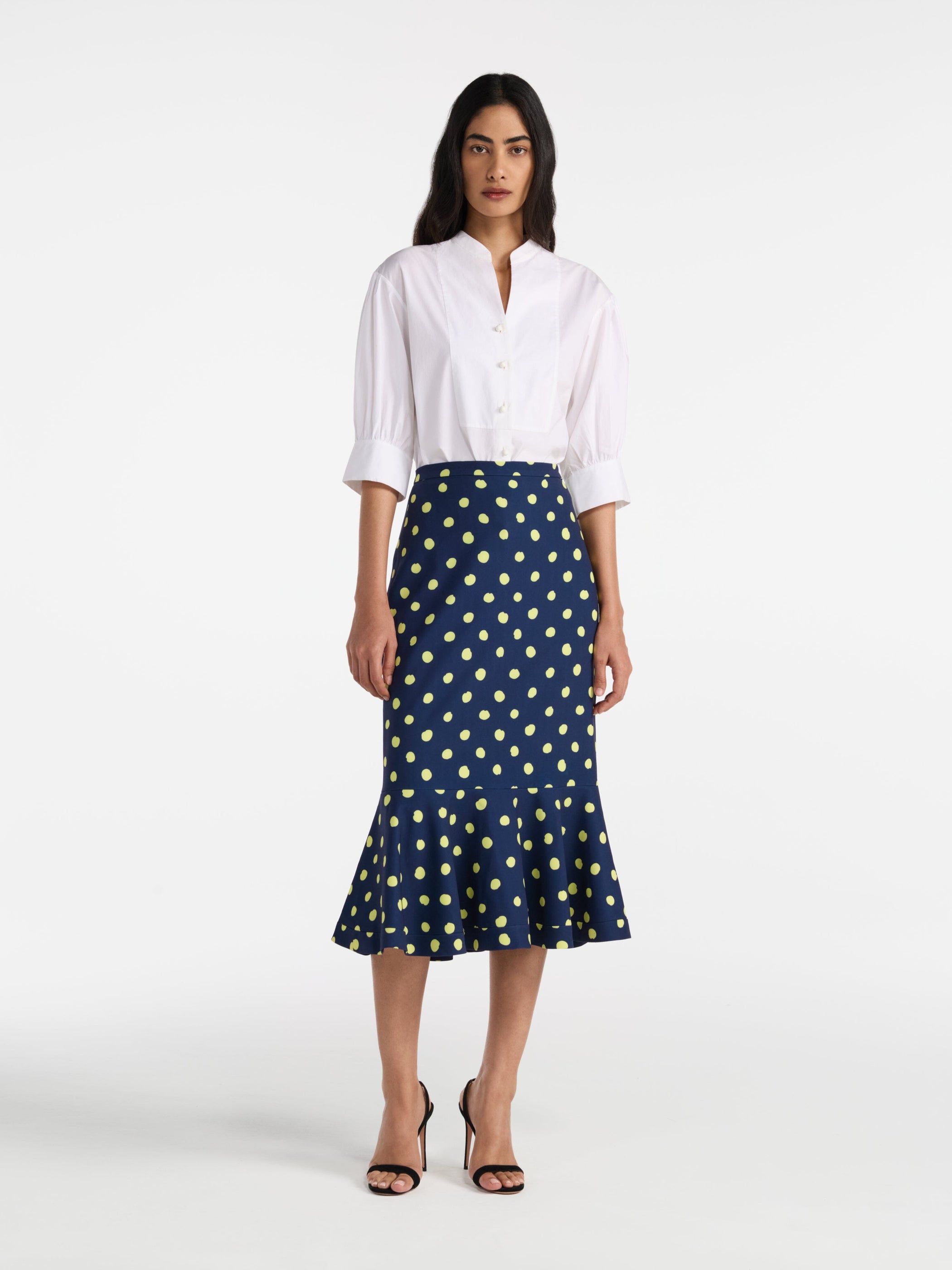 Portia Midi B Skirt in Polka Lemon