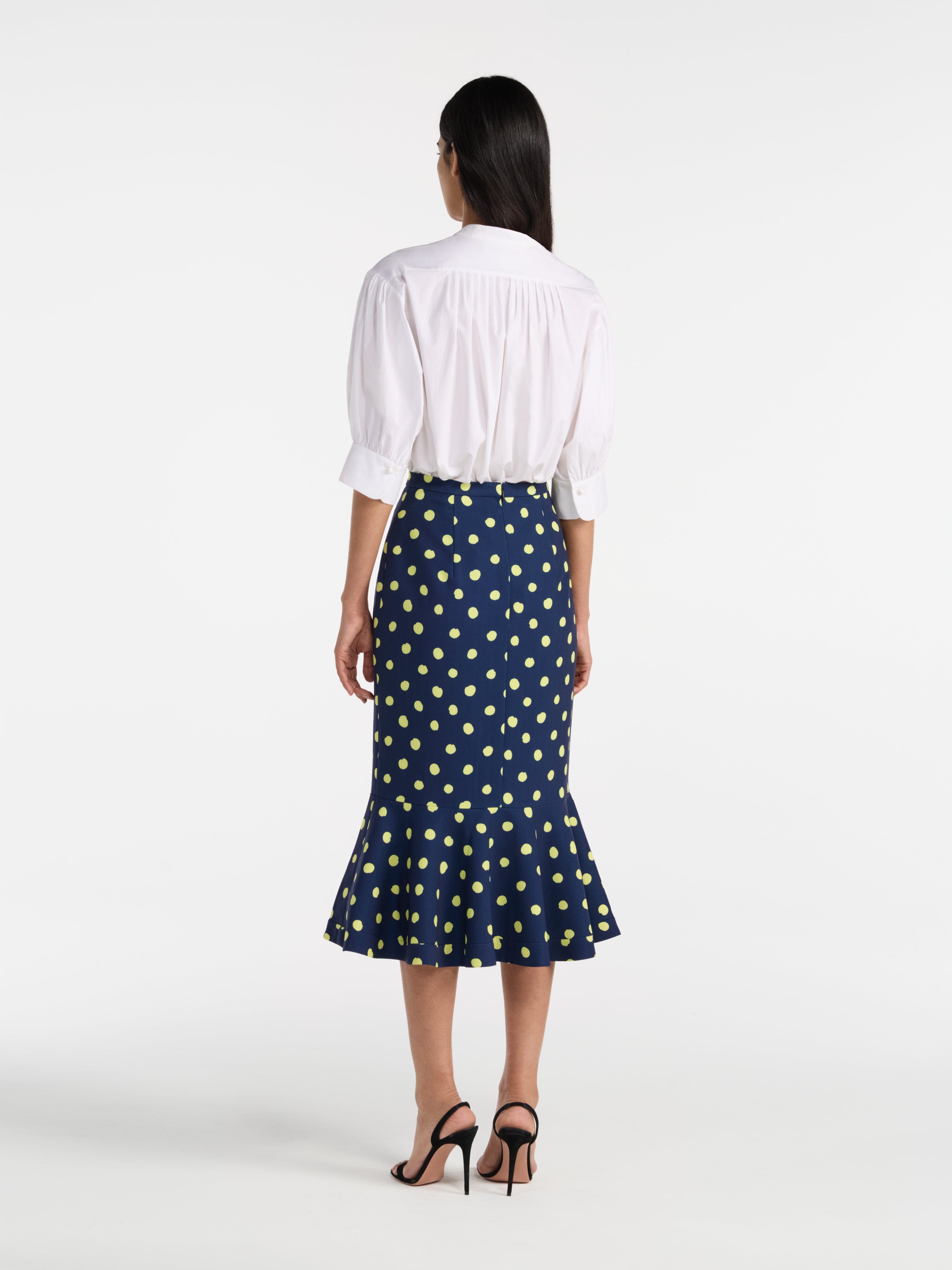 Portia Midi B Skirt in Polka Lemon