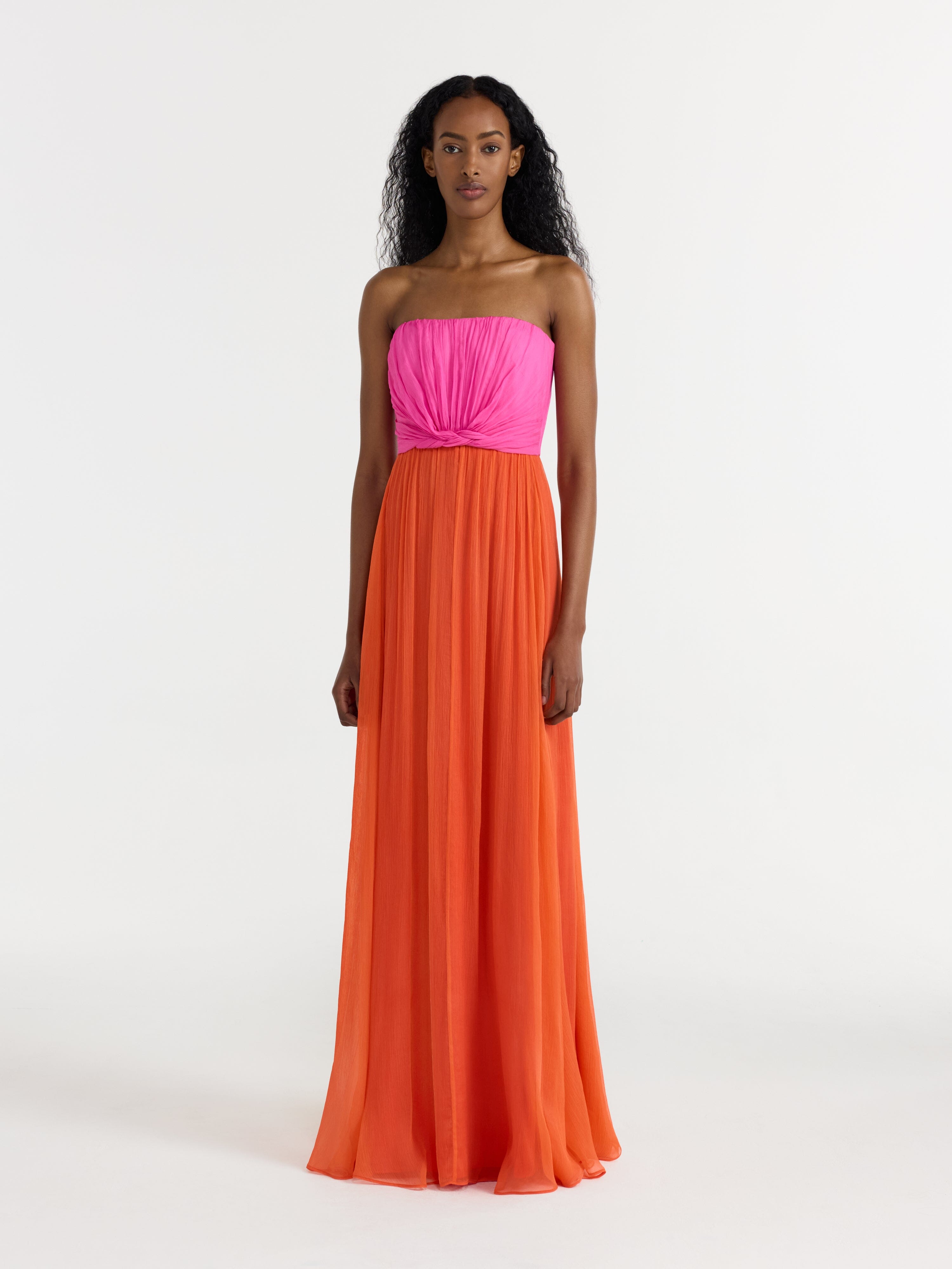 Priya Long Dress in Peony Tangerine
