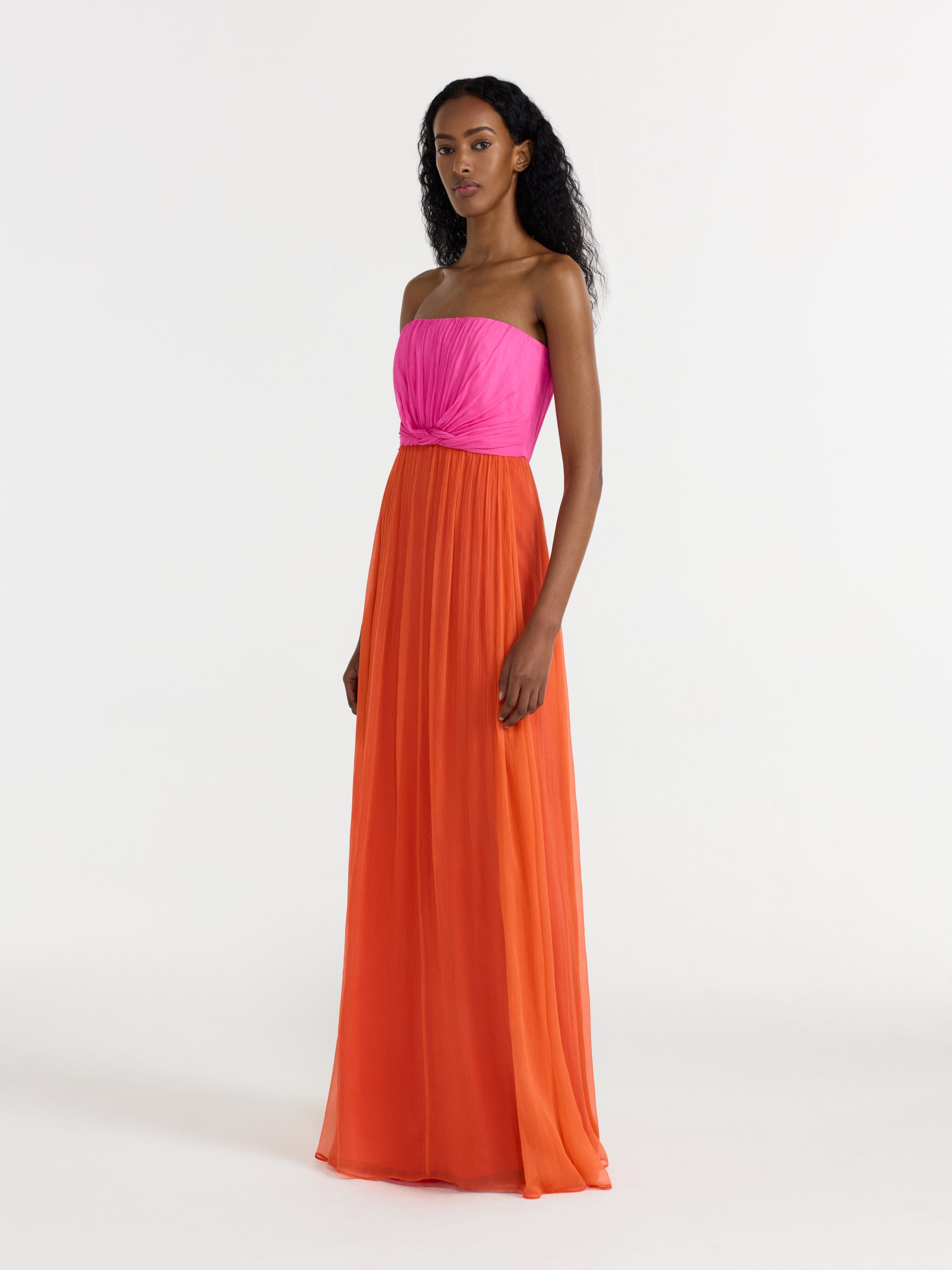 Priya Long Dress in Peony Tangerine