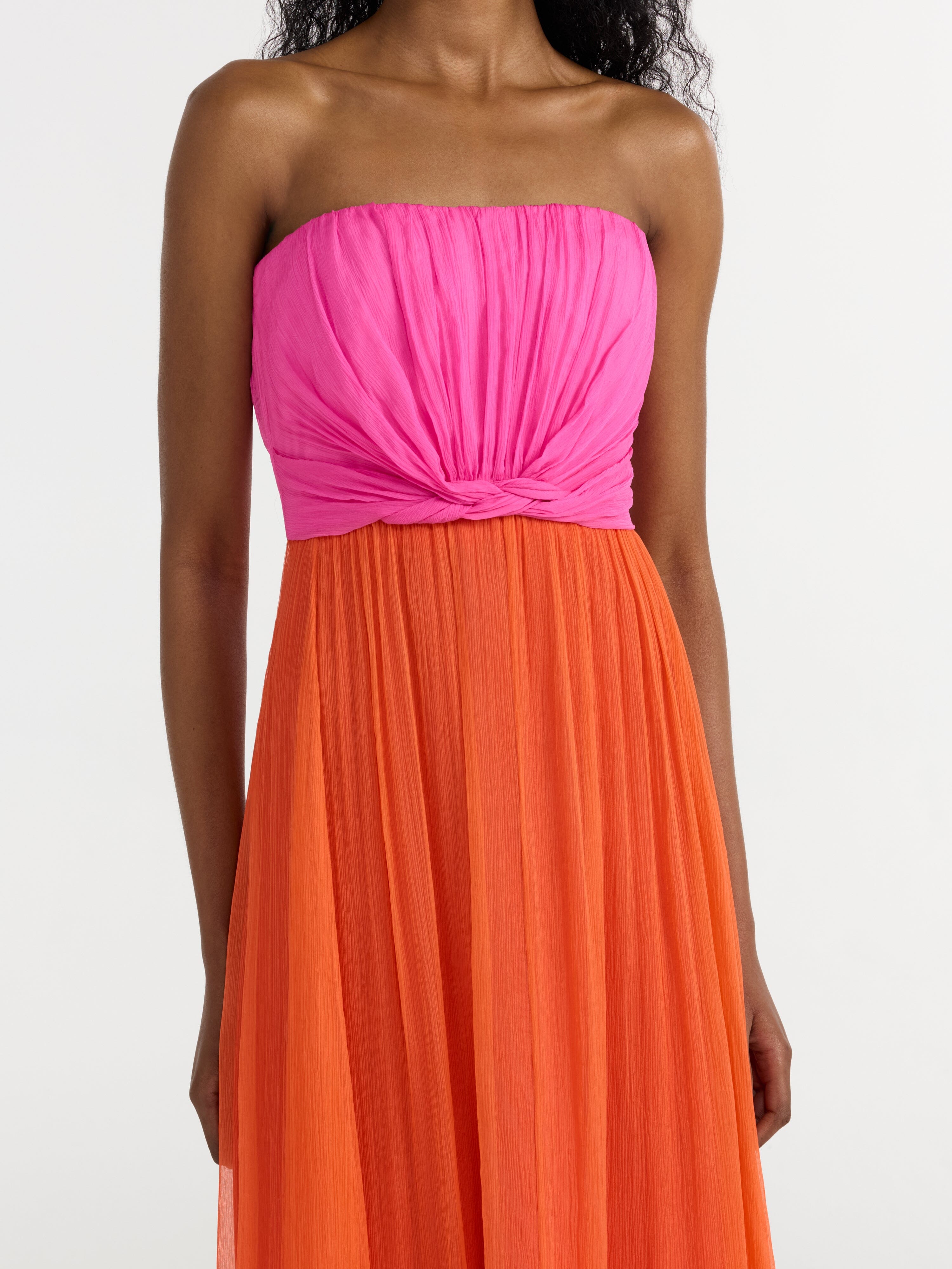 Priya Long Dress in Peony Tangerine