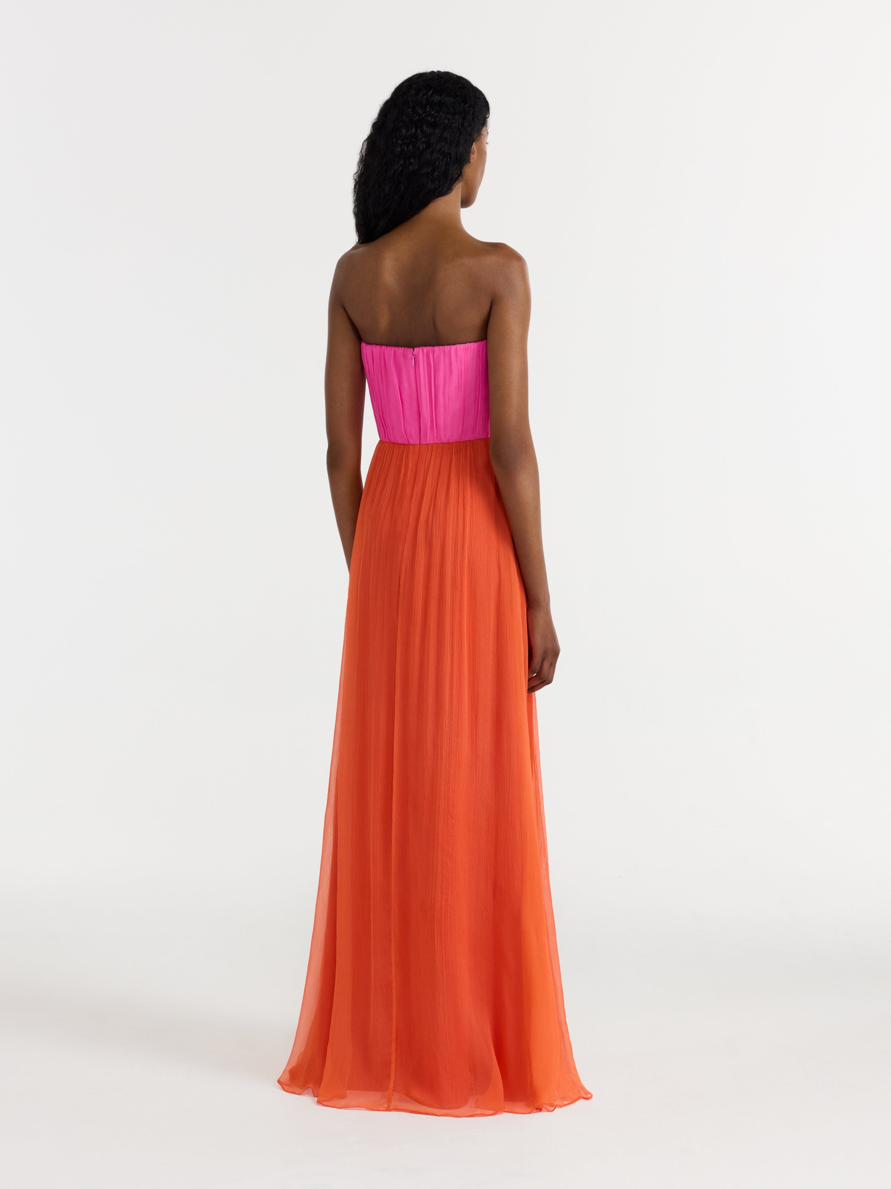 Priya Long Dress in Peony Tangerine