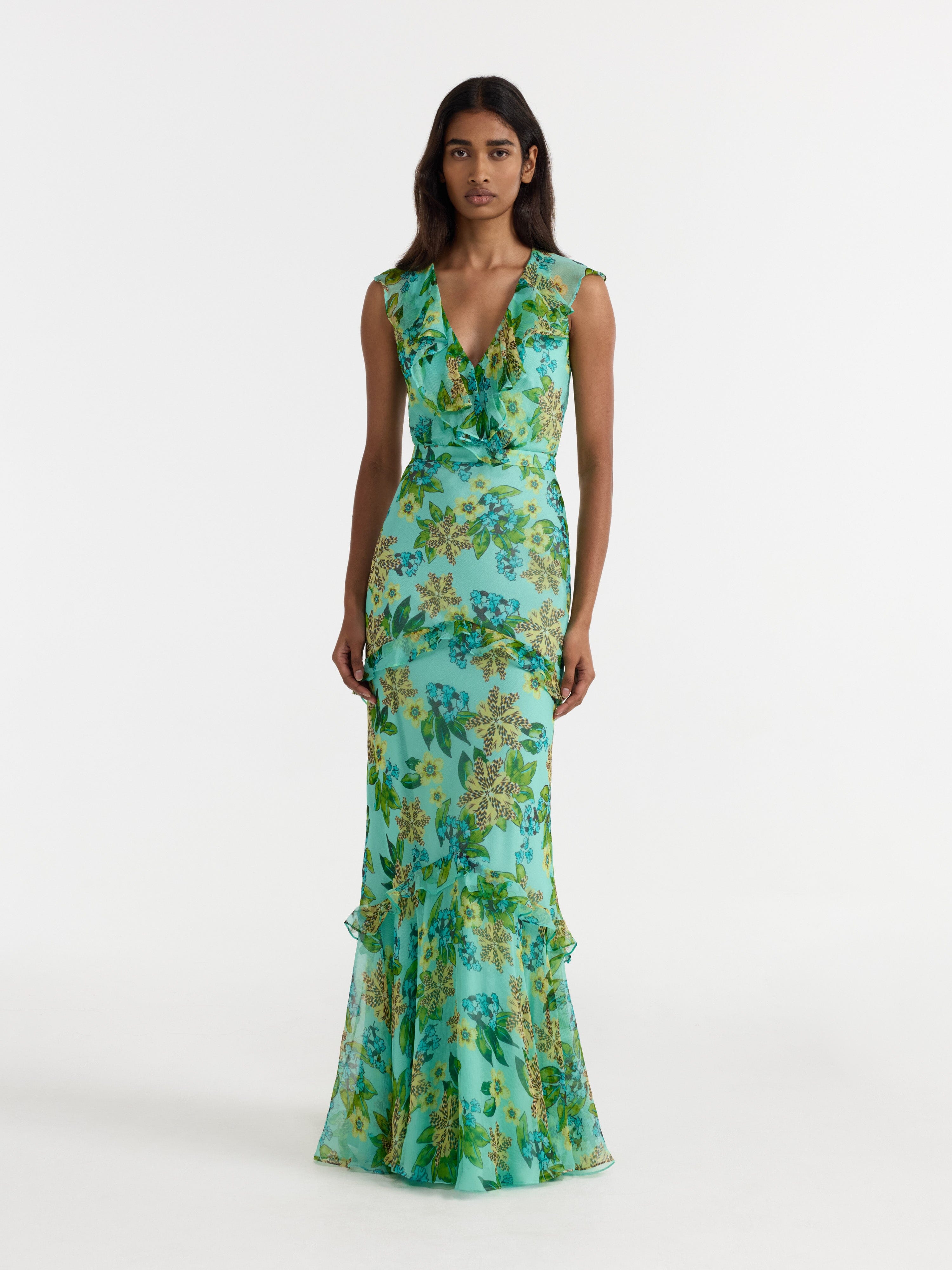Saloni Women's Rita Silk Dress - Green - Size 4 - Fiori Mint Saloni Women's Rita Silk Dress - Green - Size 4 - Fiori Mint