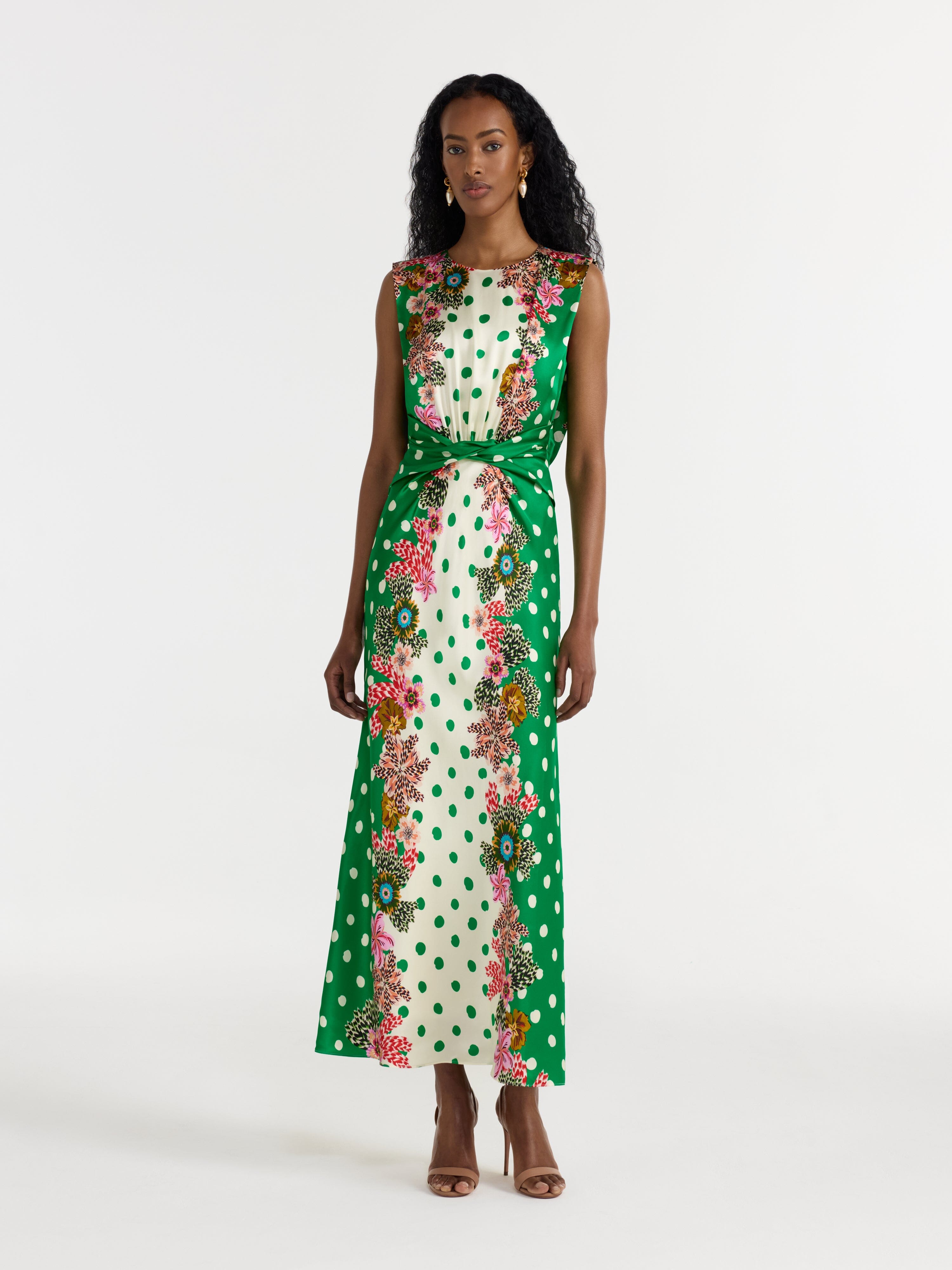 saloni gwen twisted draped floral print silk maxi dress Gwen Dress in Garnet Terrazzo