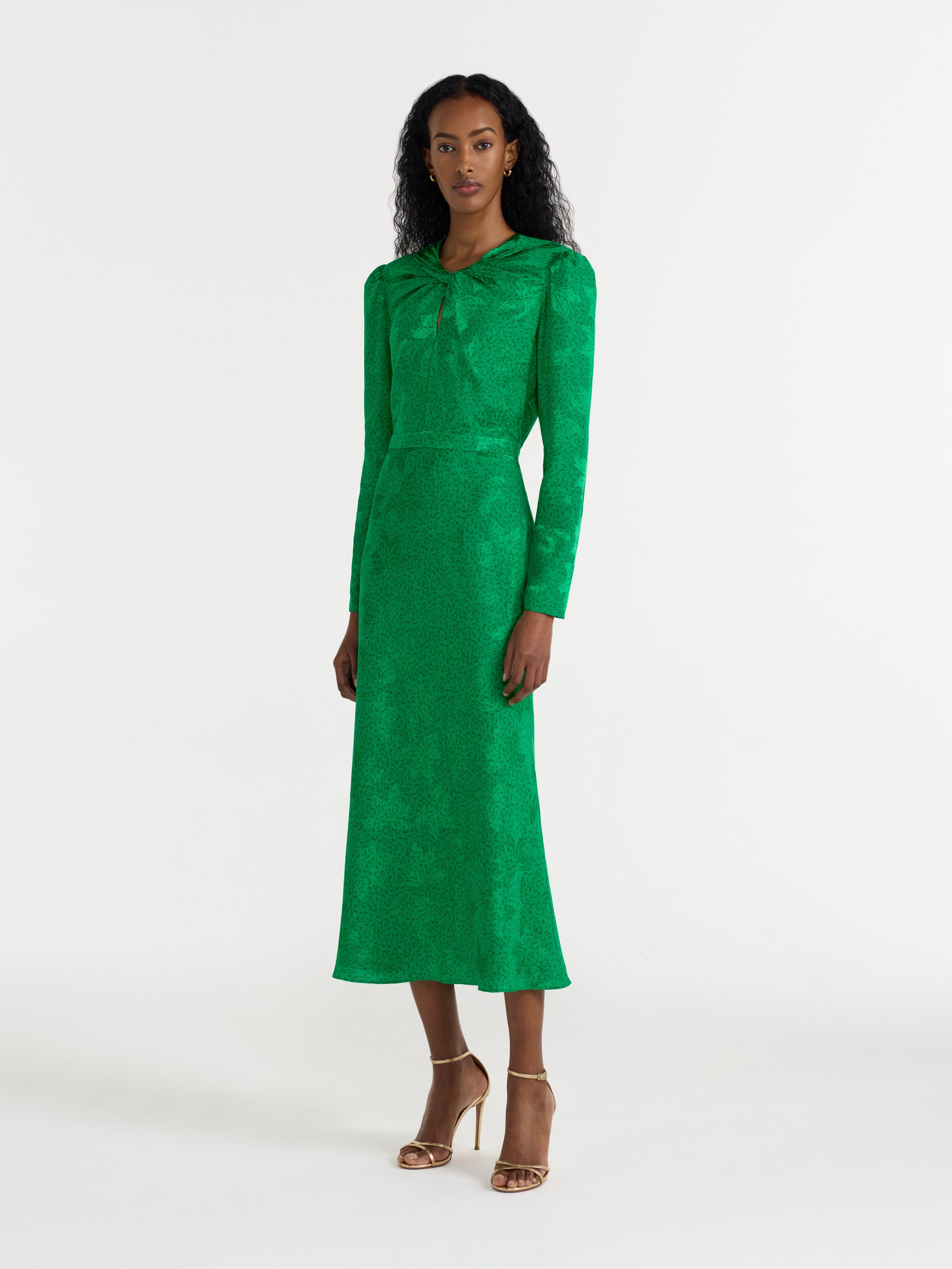 Claudia Midi Dress in Ambra Emerald – SALONI