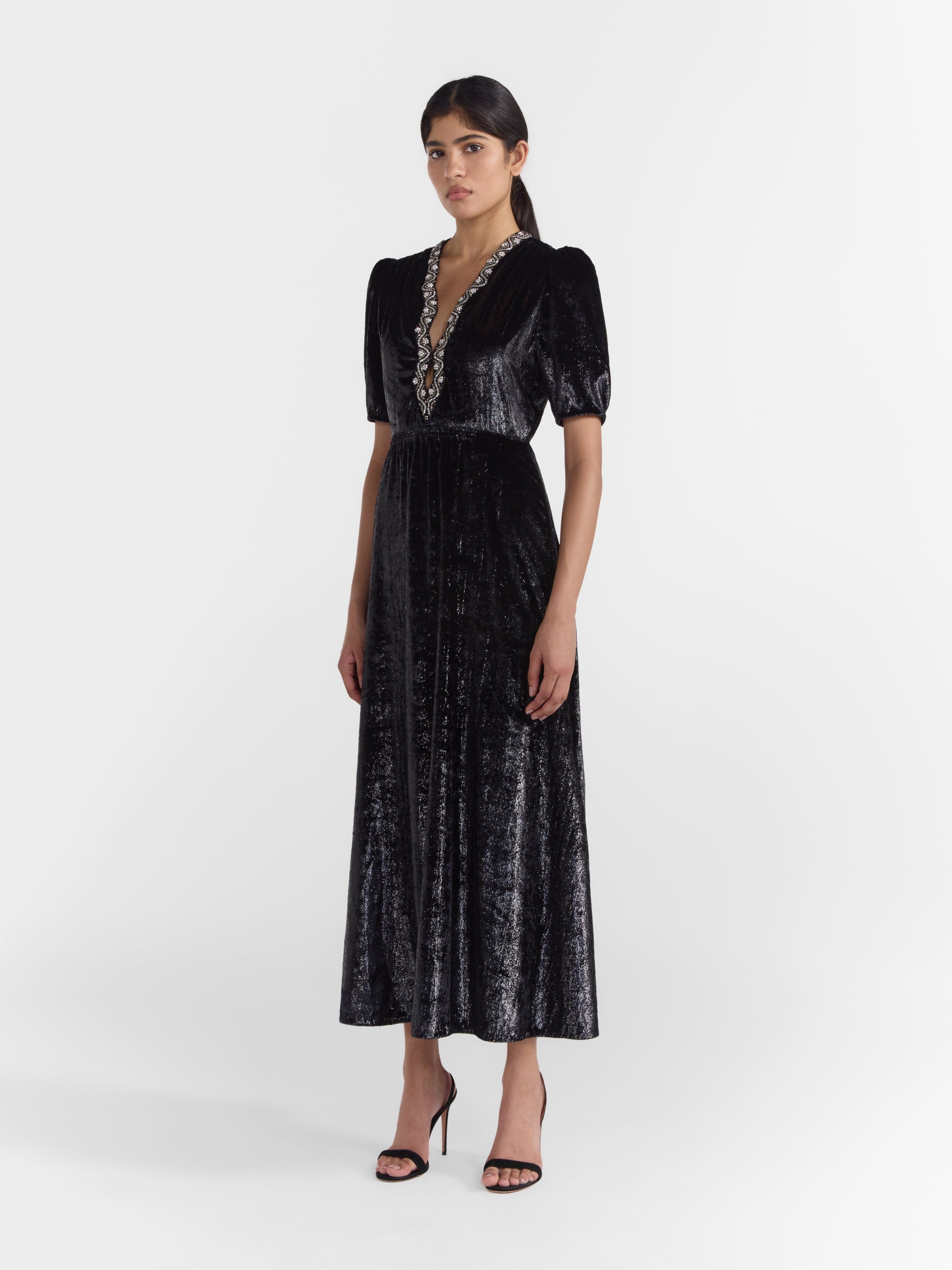 Tabitha D Dress in Black Mamba Embroidery