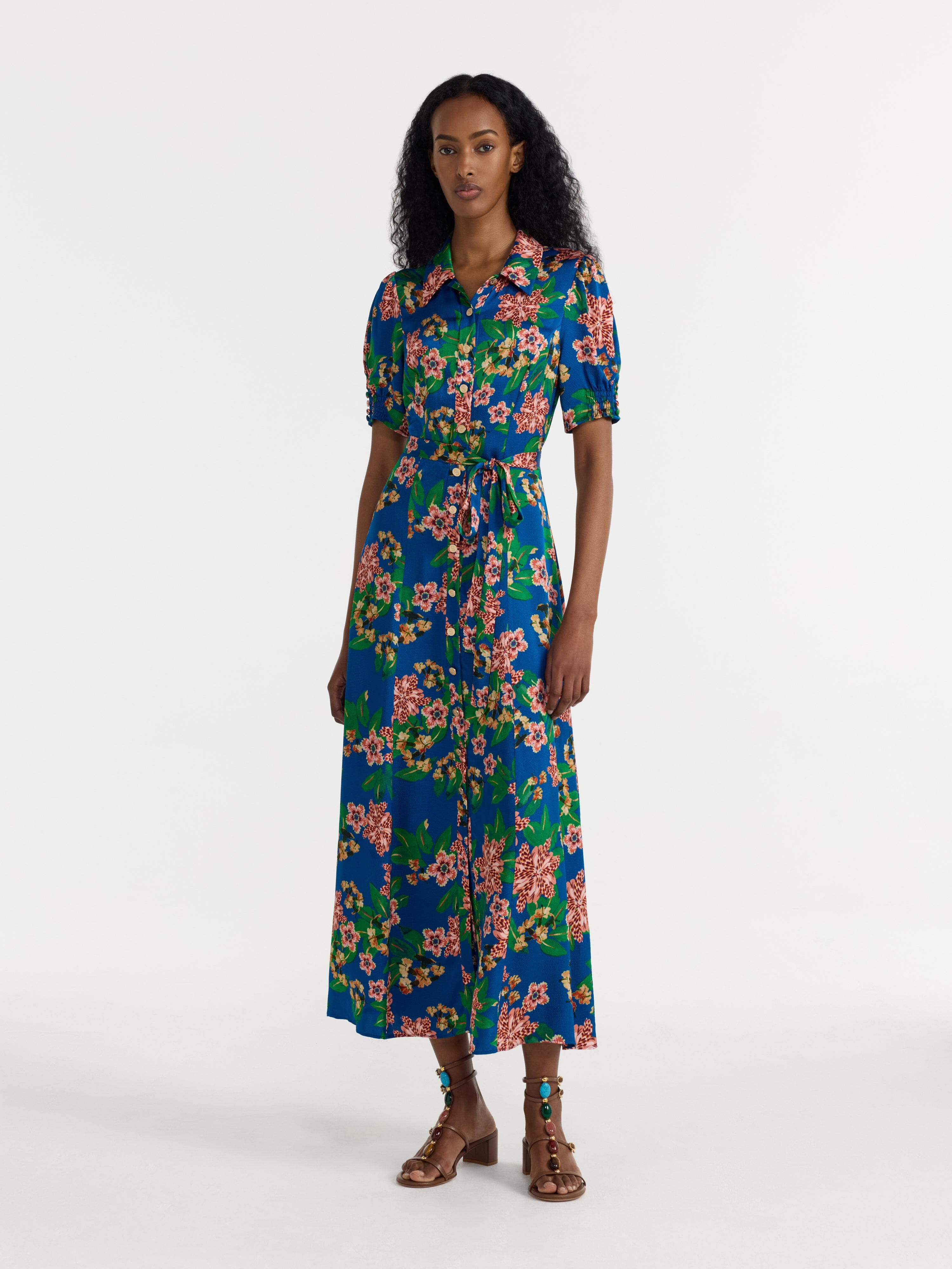 Vanessa D Dress in Flori Sapphire – SALONI