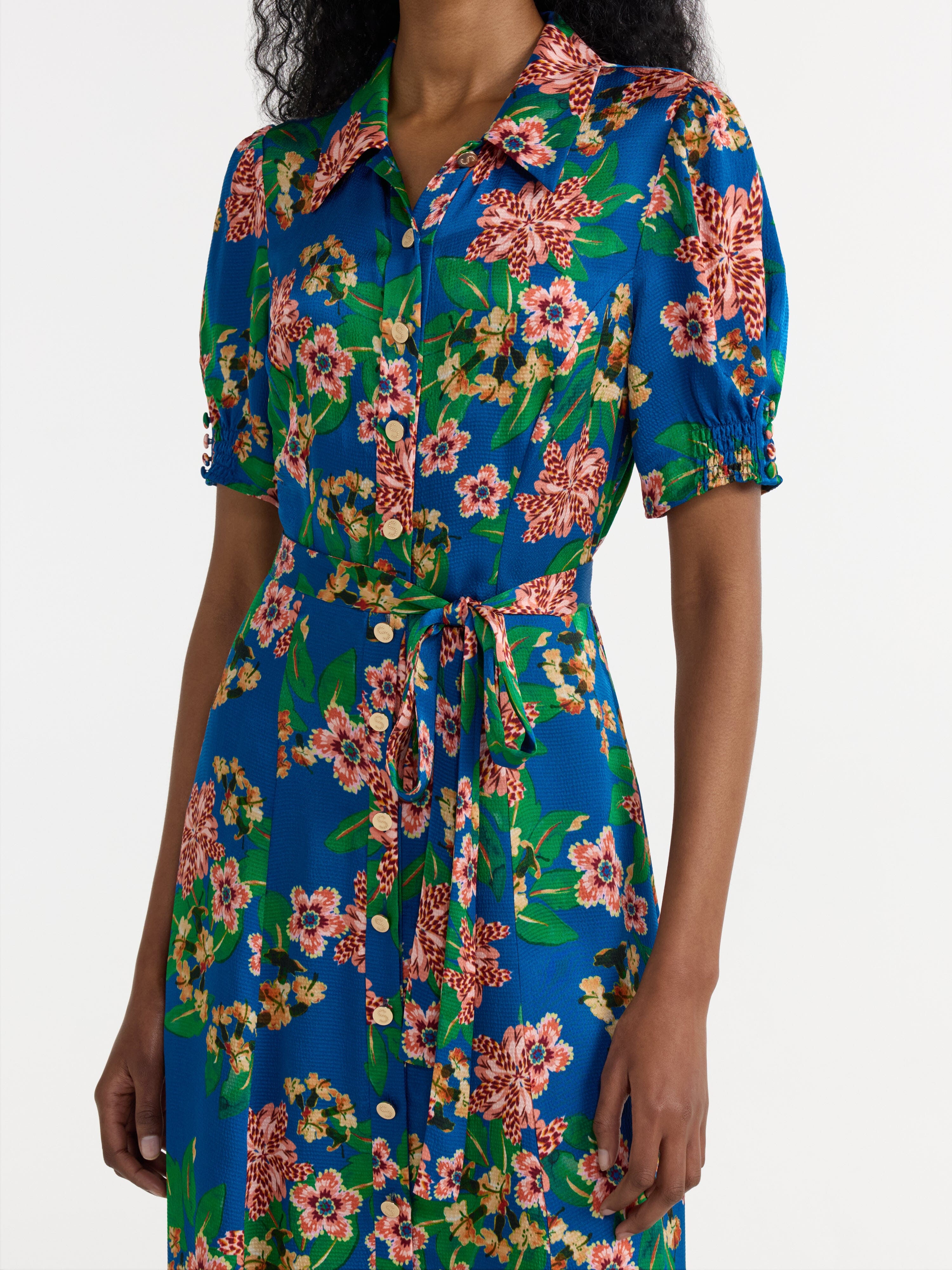 Vanessa D Dress in Flori Sapphire – SALONI
