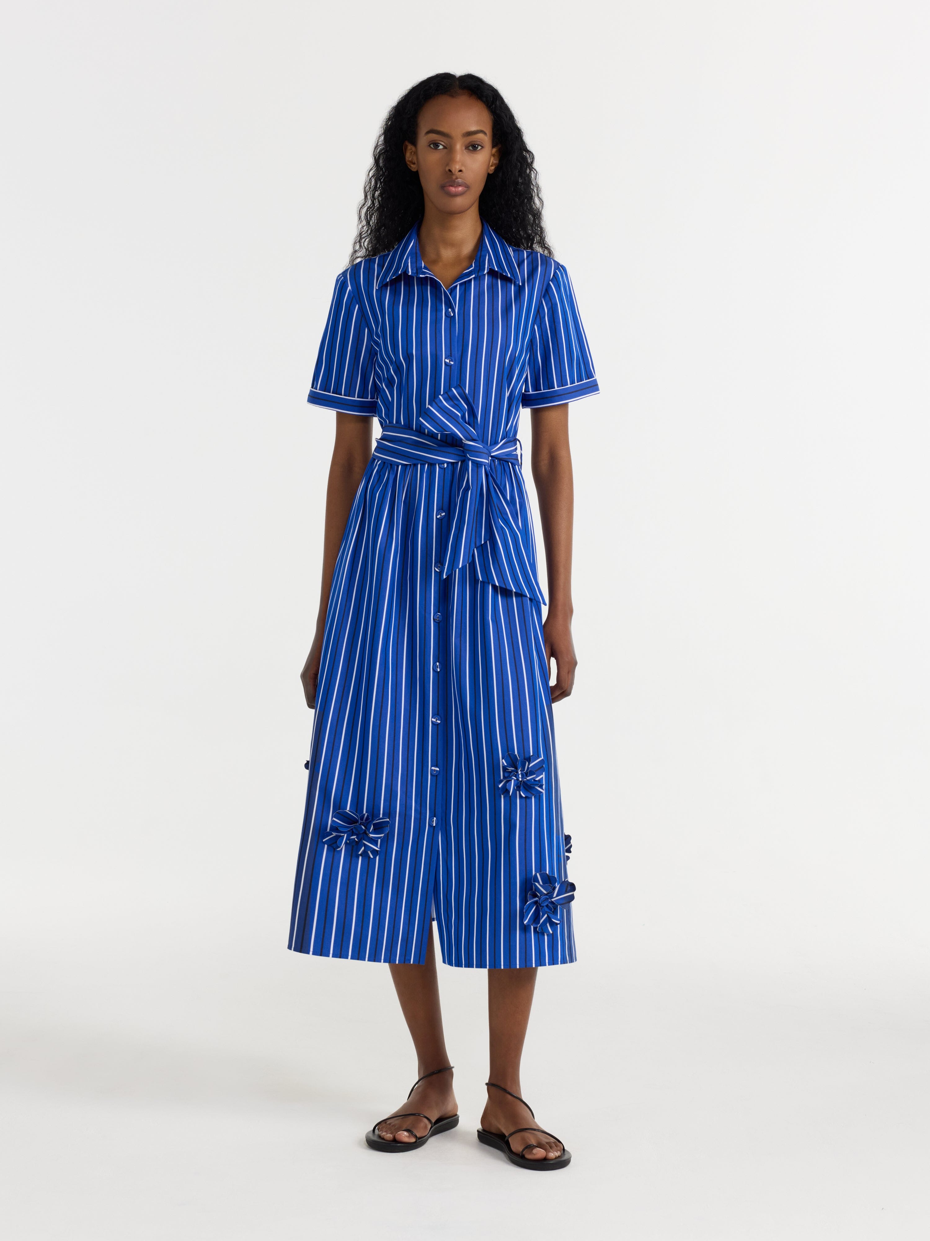 Vivienne Dress in Azure Stripe Embroidery – SALONI