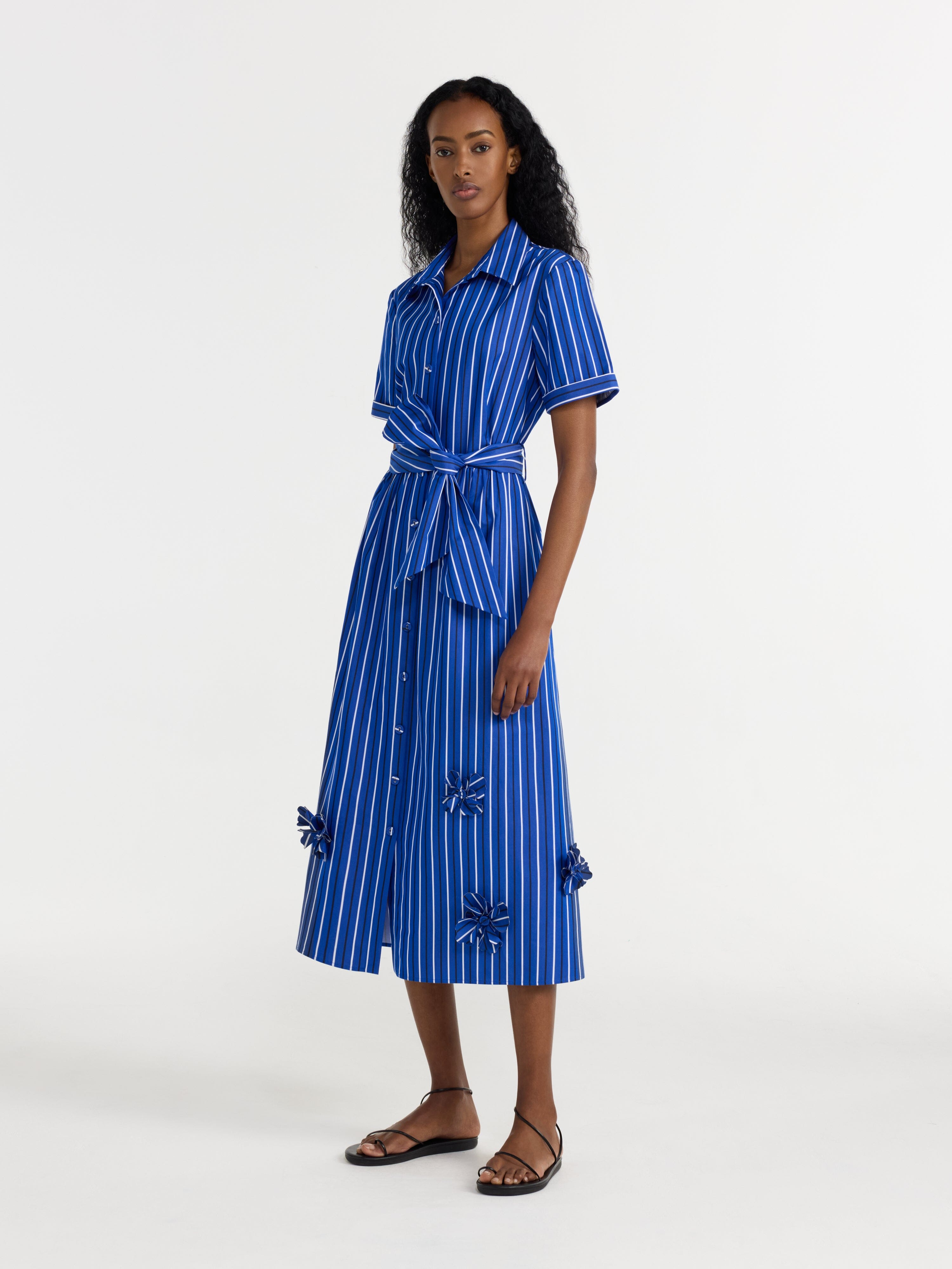 Vivienne Dress in Azure Stripe Embroidery – SALONI
