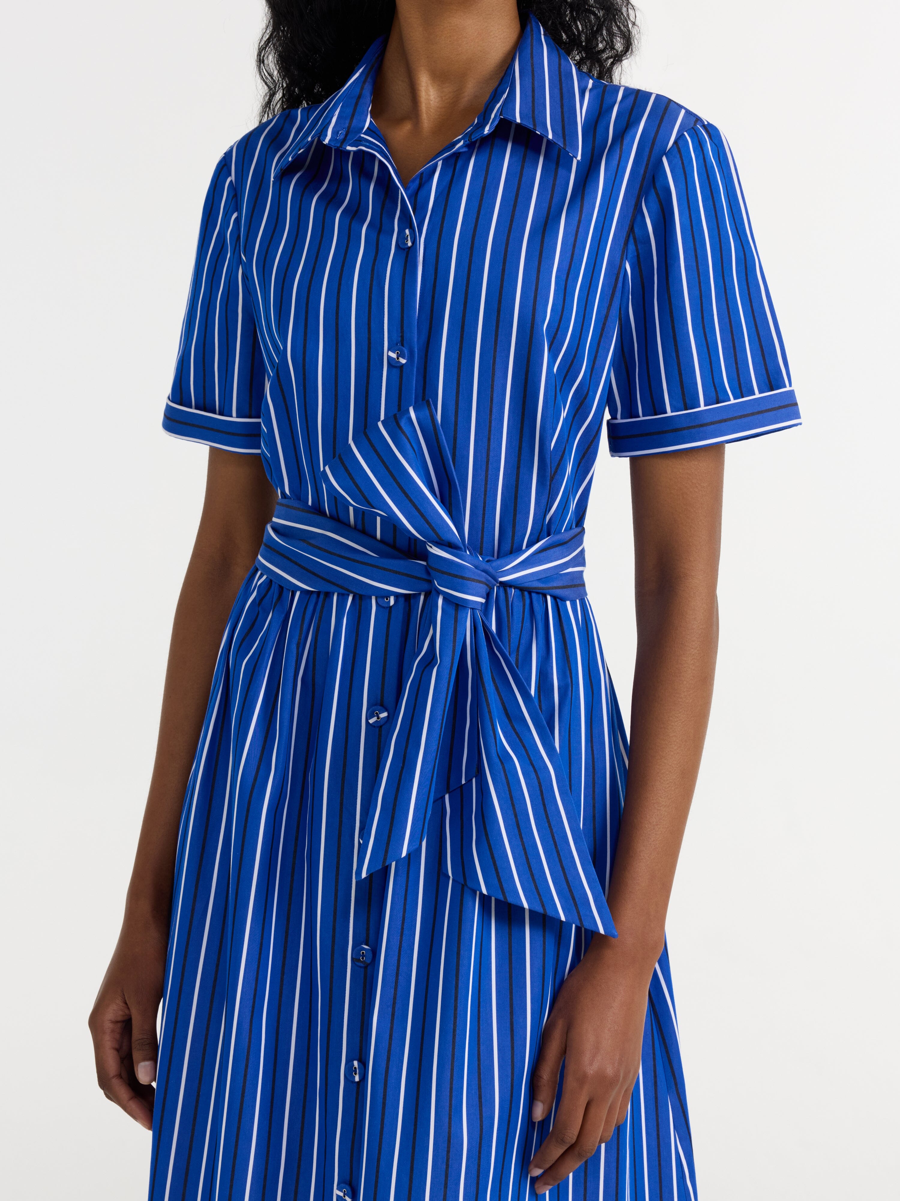 Vivienne Dress in Azure Stripe Embroidery