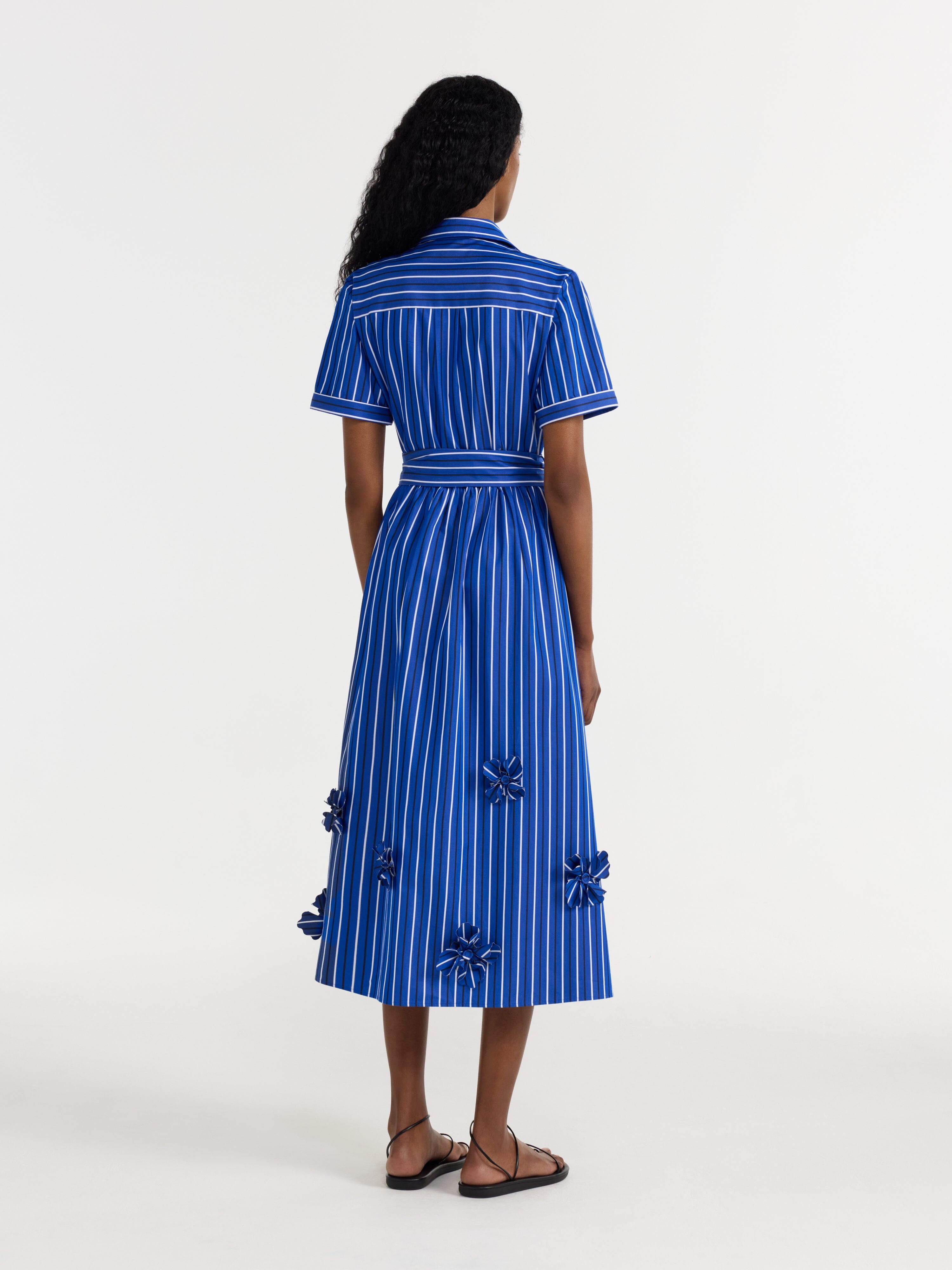 Vivienne Dress in Azure Stripe Embroidery