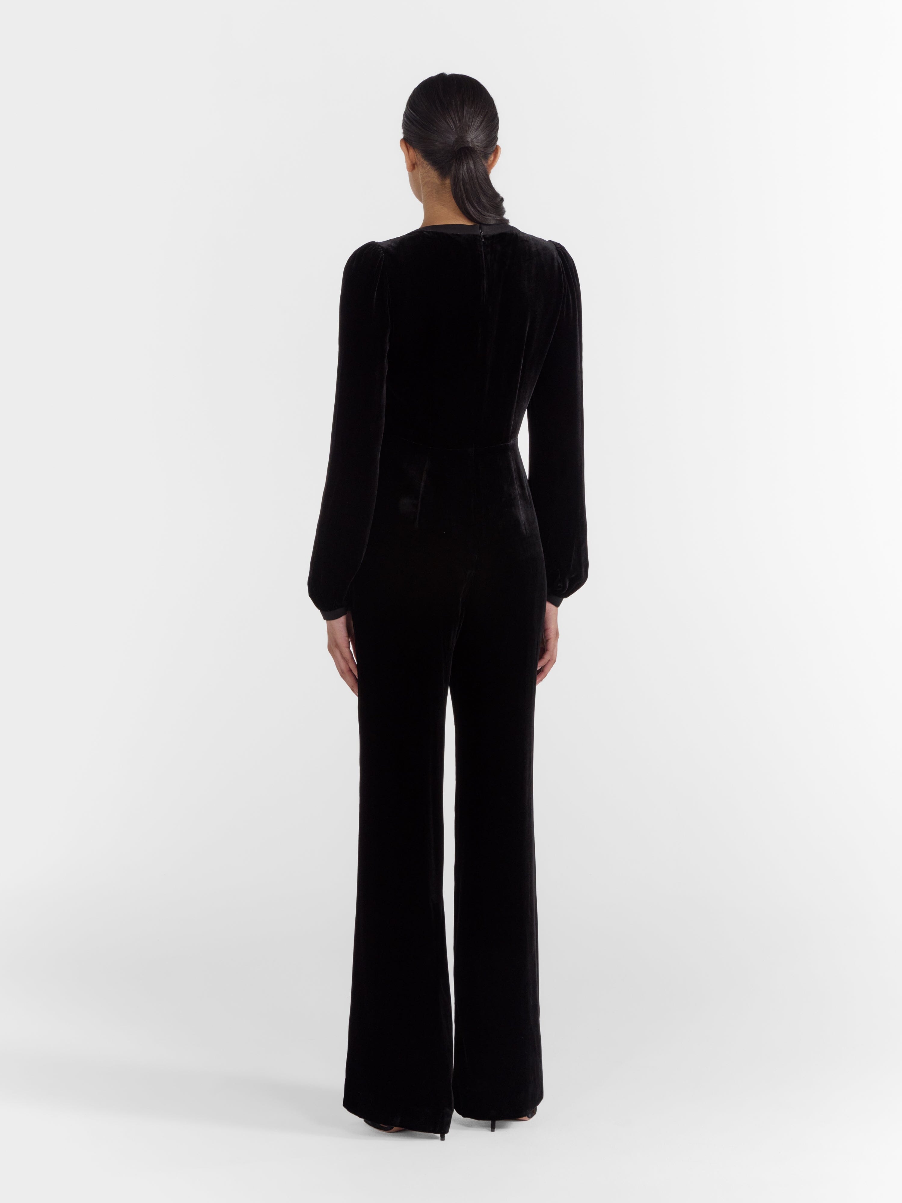 Camille Bows Jumpsuit in Black Crystal Rose