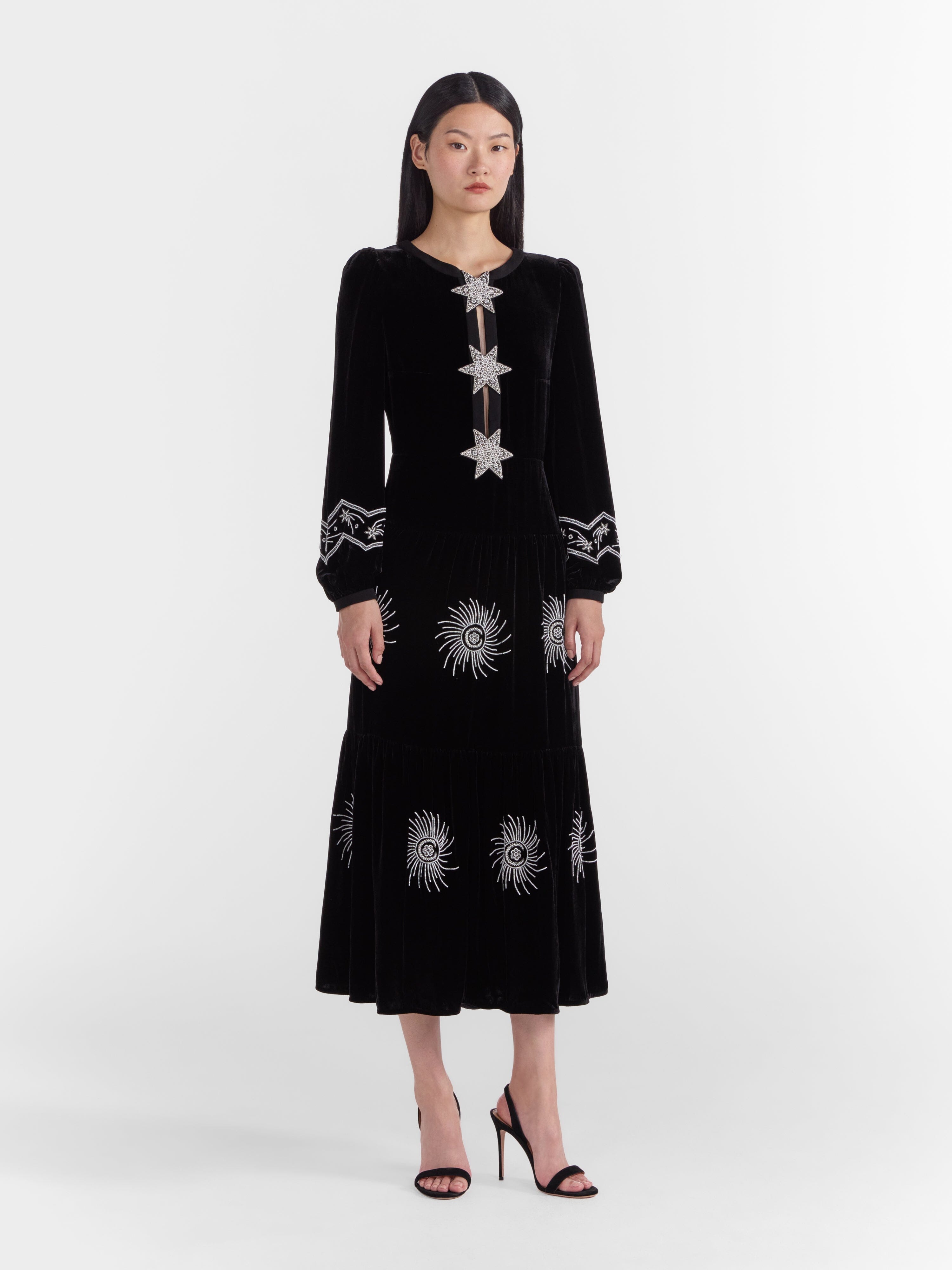 SALONI London - Camille B Embellished Pearl Stars Dress in Black SALONI London - Camille B Embellished Pearl Stars Dress in Black