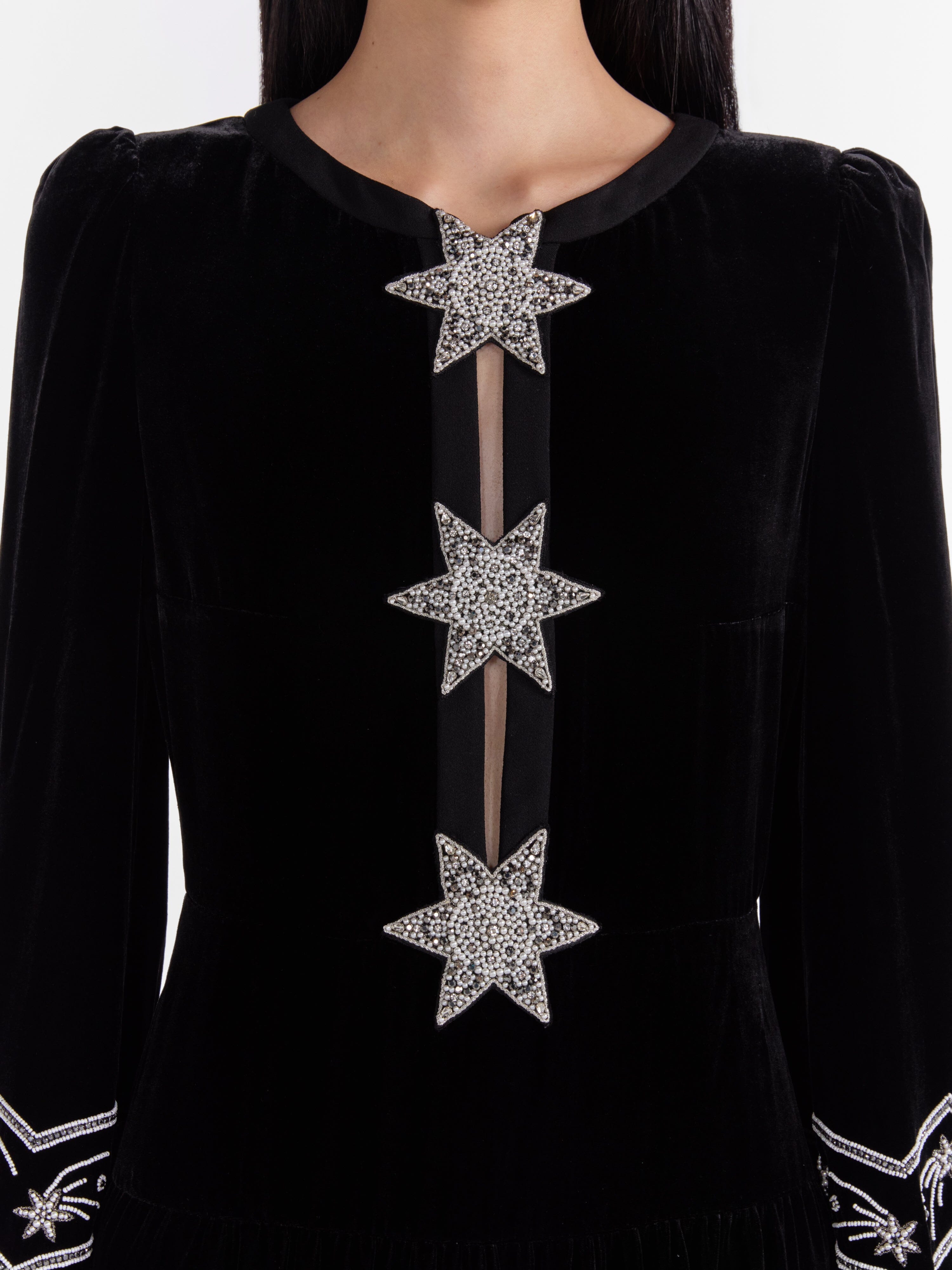 Camille B Embellished Pearl Stars Dress in Black