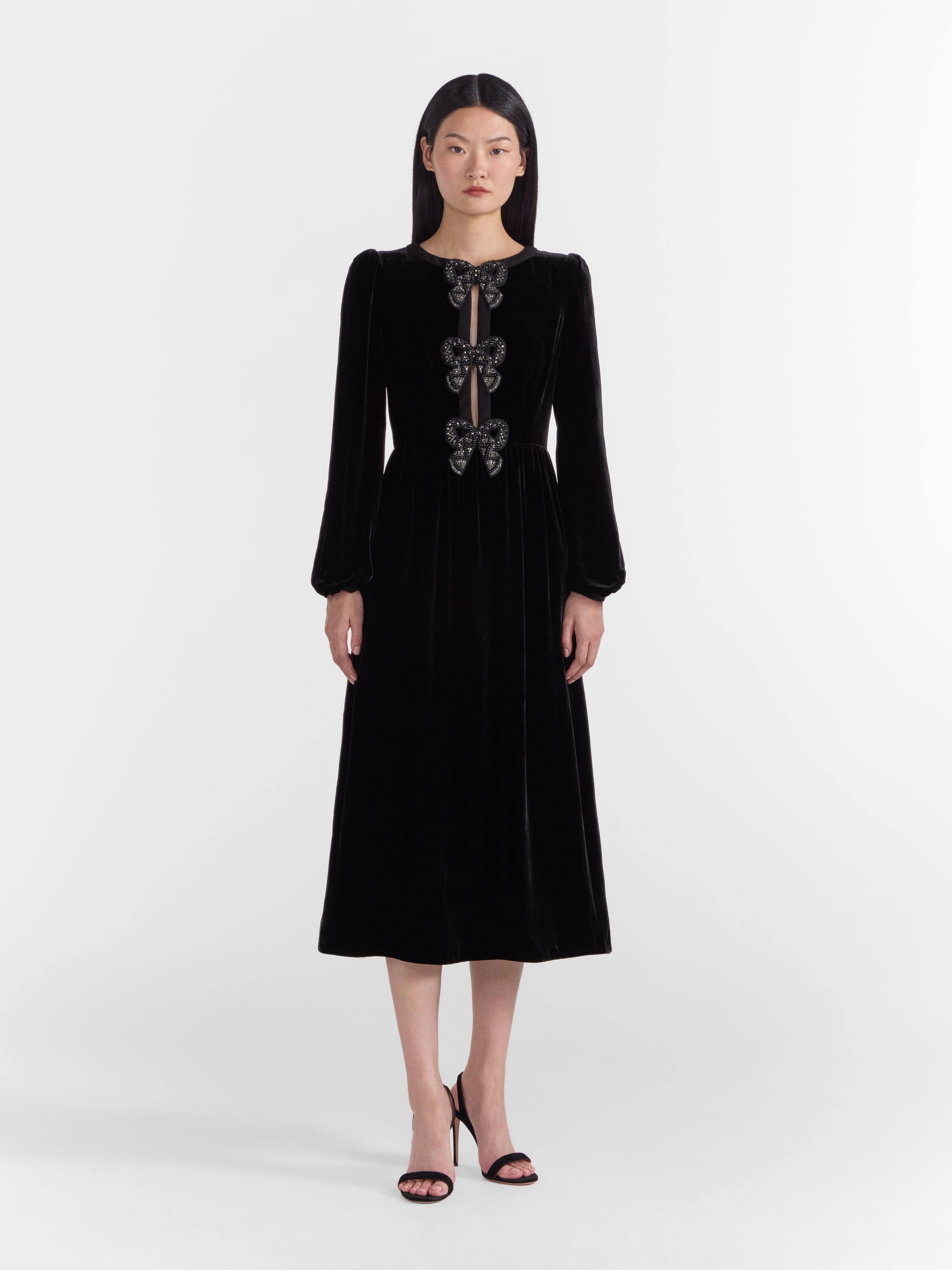 Saloni Camille Velvet Bows Dress - Black Saloni Camille Velvet Bows Dress - Black
