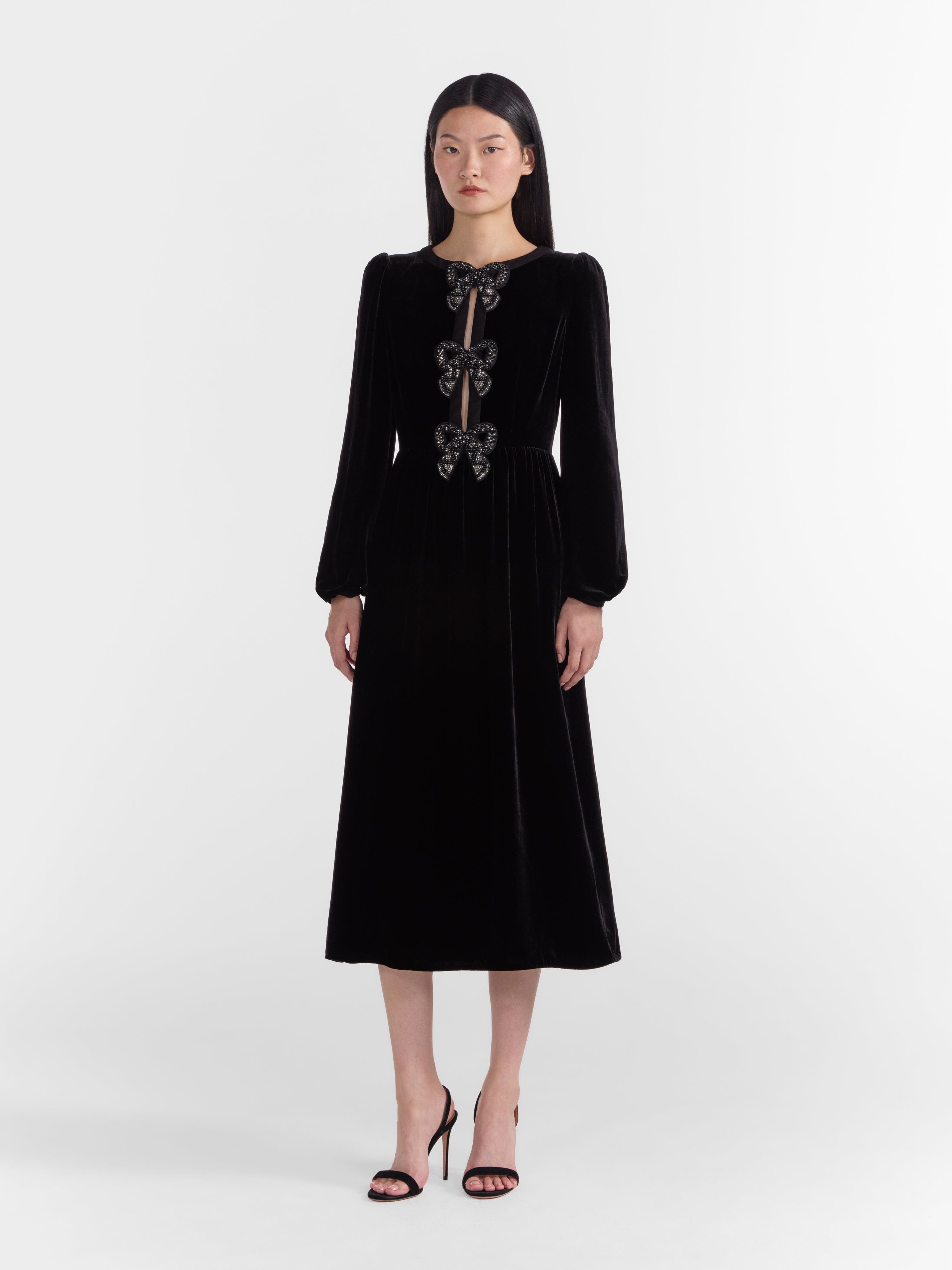 Saloni Camille Velvet Bows Dress - Black Saloni Camille Velvet Bows Dress - Black