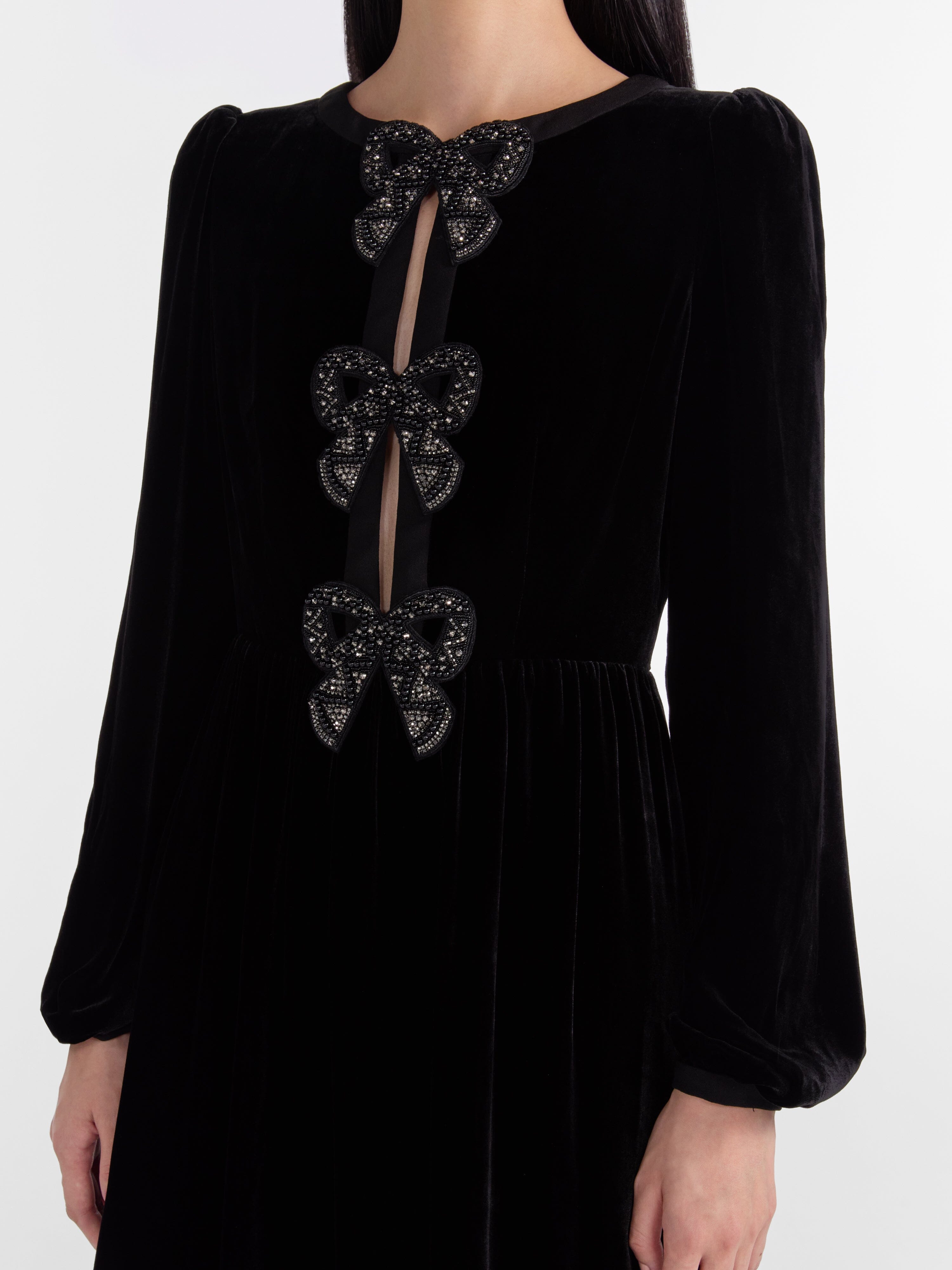 Saloni Camille Velvet Bows Dress - Black Saloni Camille Velvet Bows Dress - Black