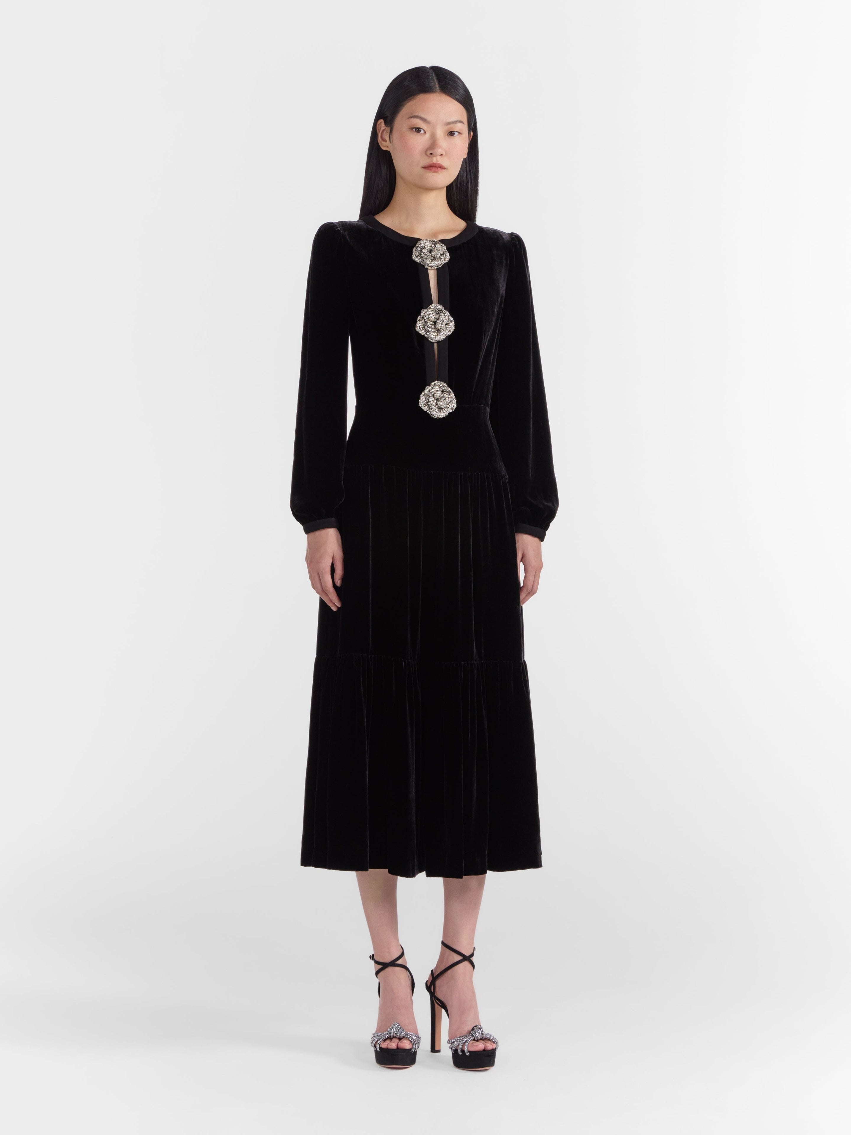 Camille Bows B Dress in Black Crystal Rose – SALONI