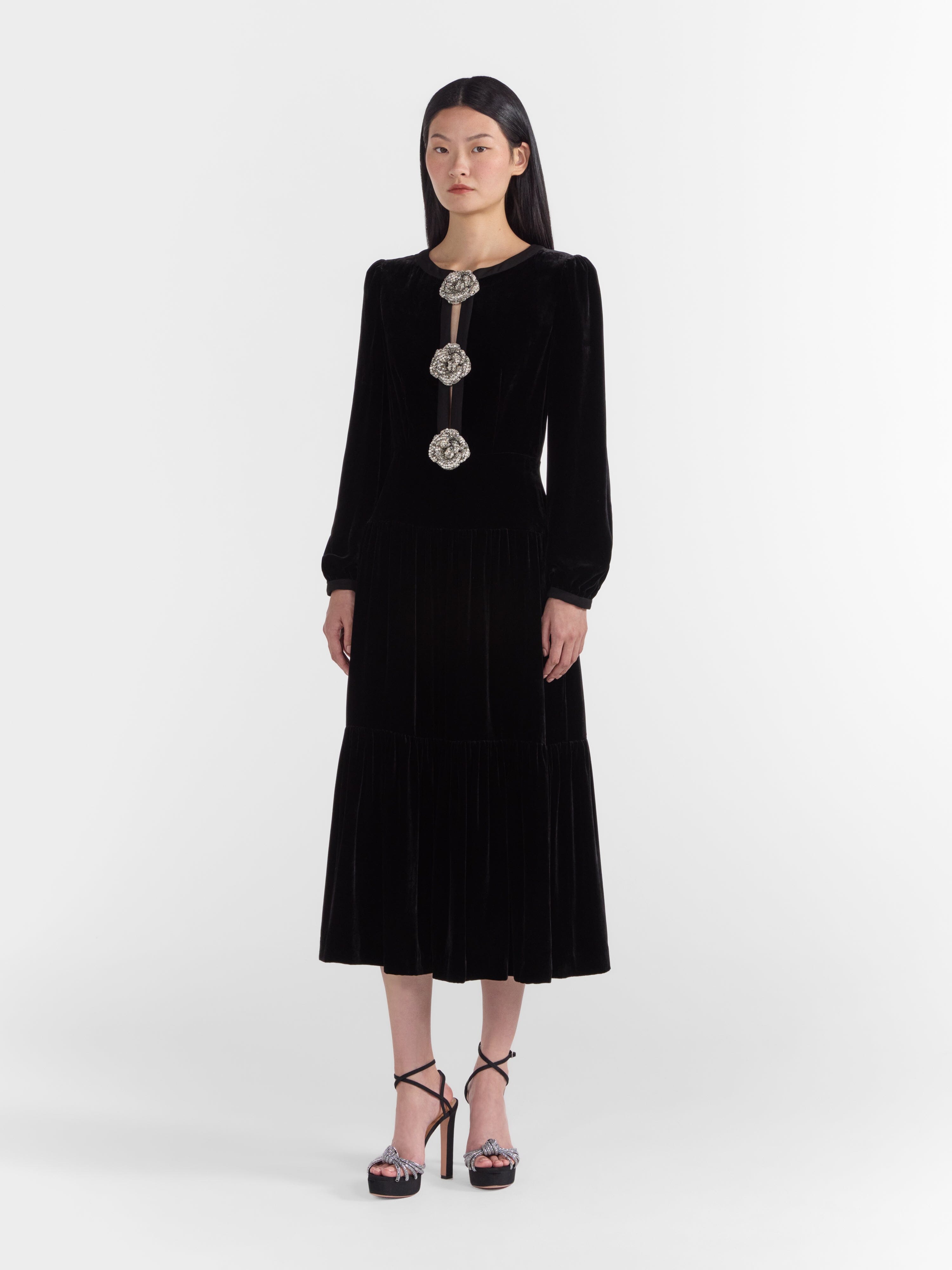 Camille Bows B Dress in Black Crystal Rose – SALONI