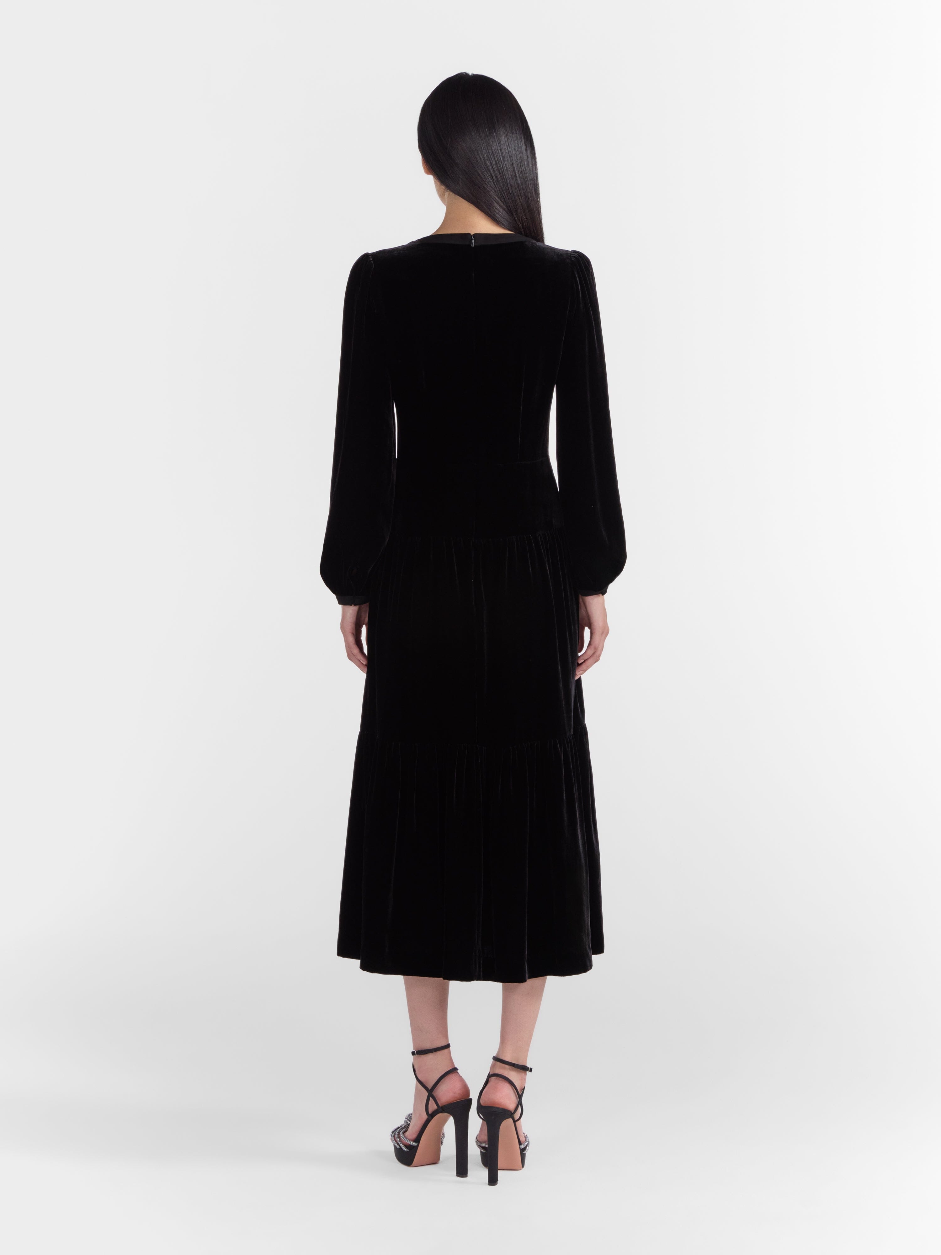 Camille Bows B Dress in Black Crystal Rose – SALONI