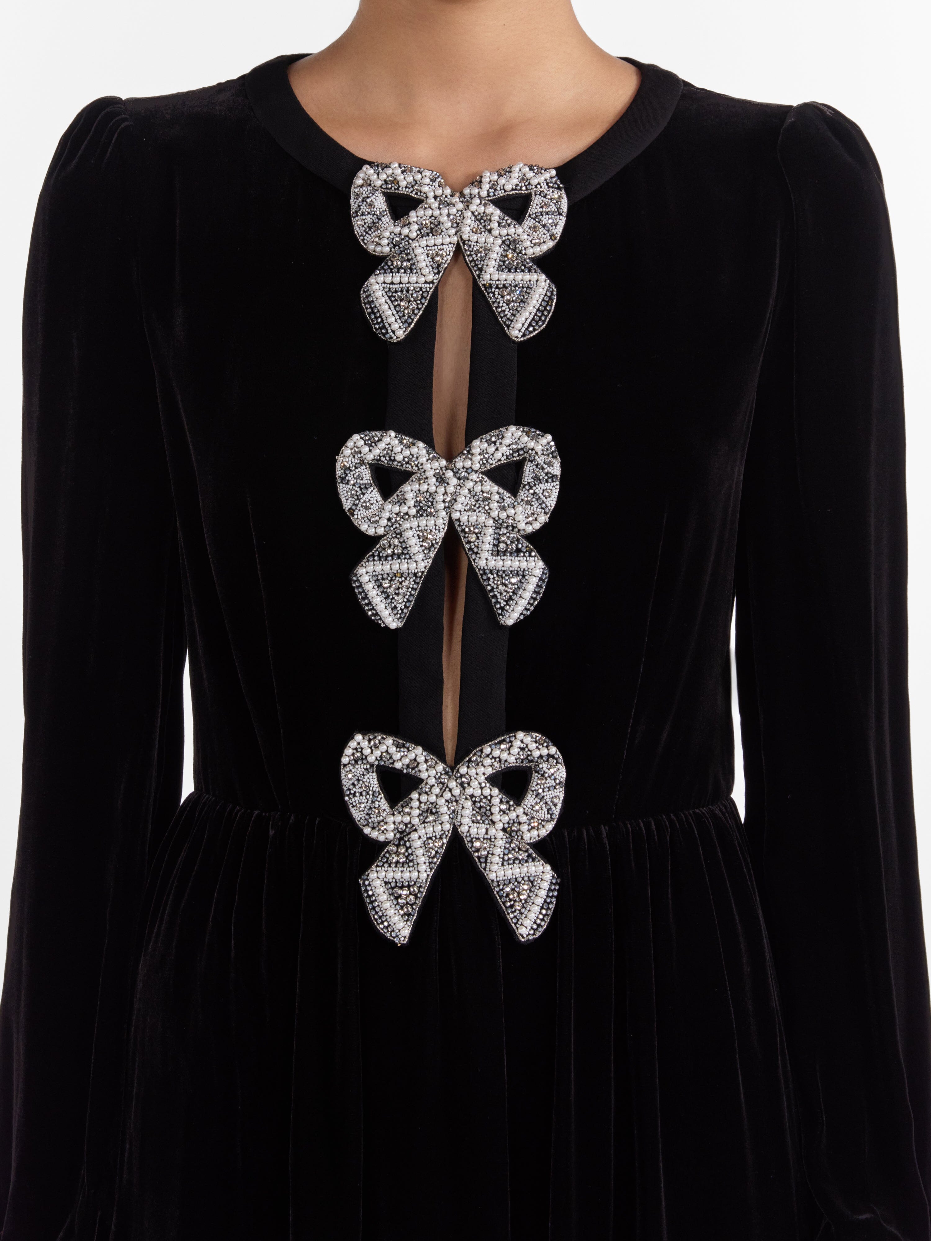 Saloni London - Camille Velvet Embellished Bows Dress in Black Saloni London - Camille Velvet Embellished Bows Dress in Black