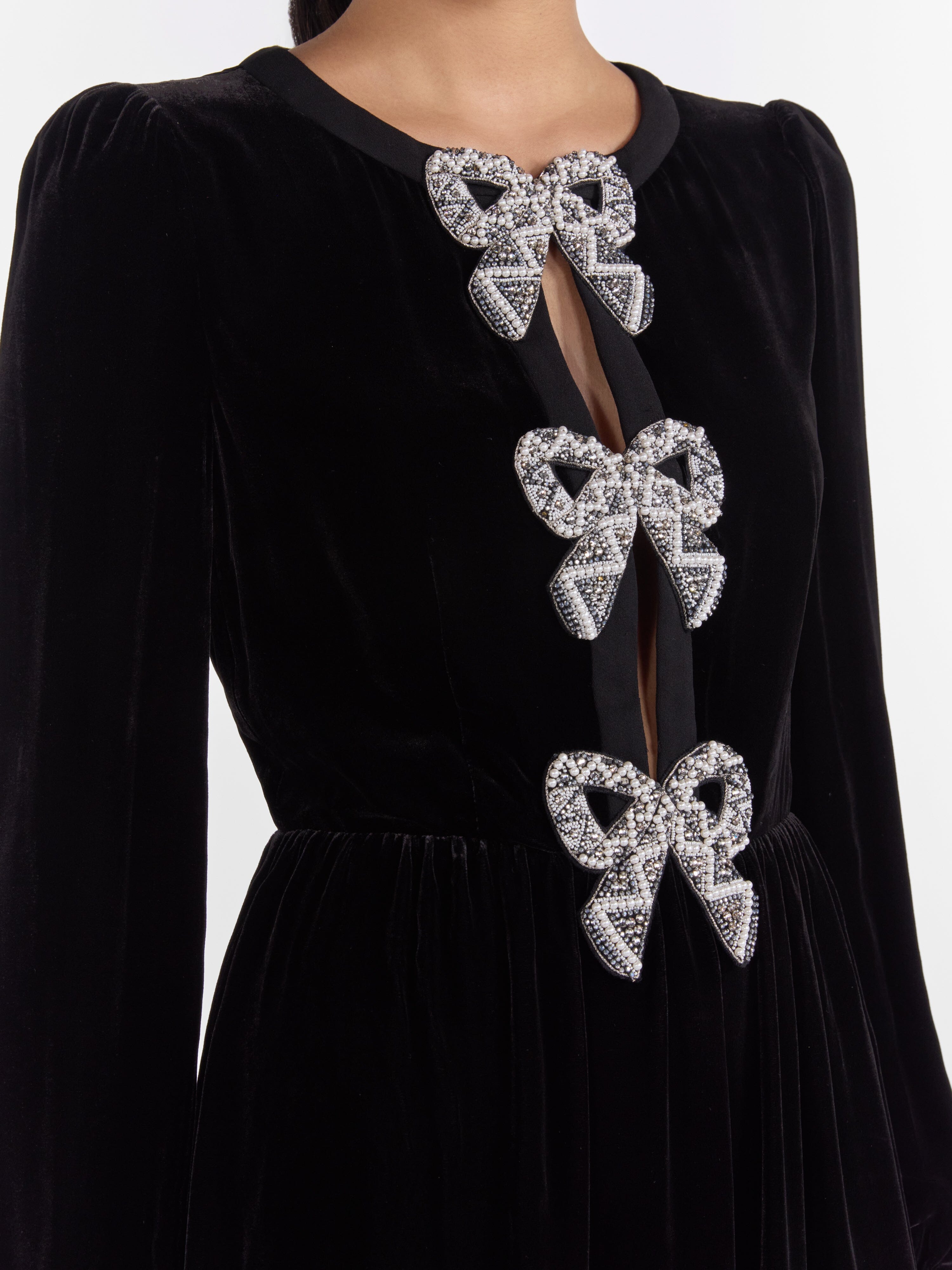saloni camille bow-embellished velvet midi dress SALONI Camille bow-embellished velvet midi dress