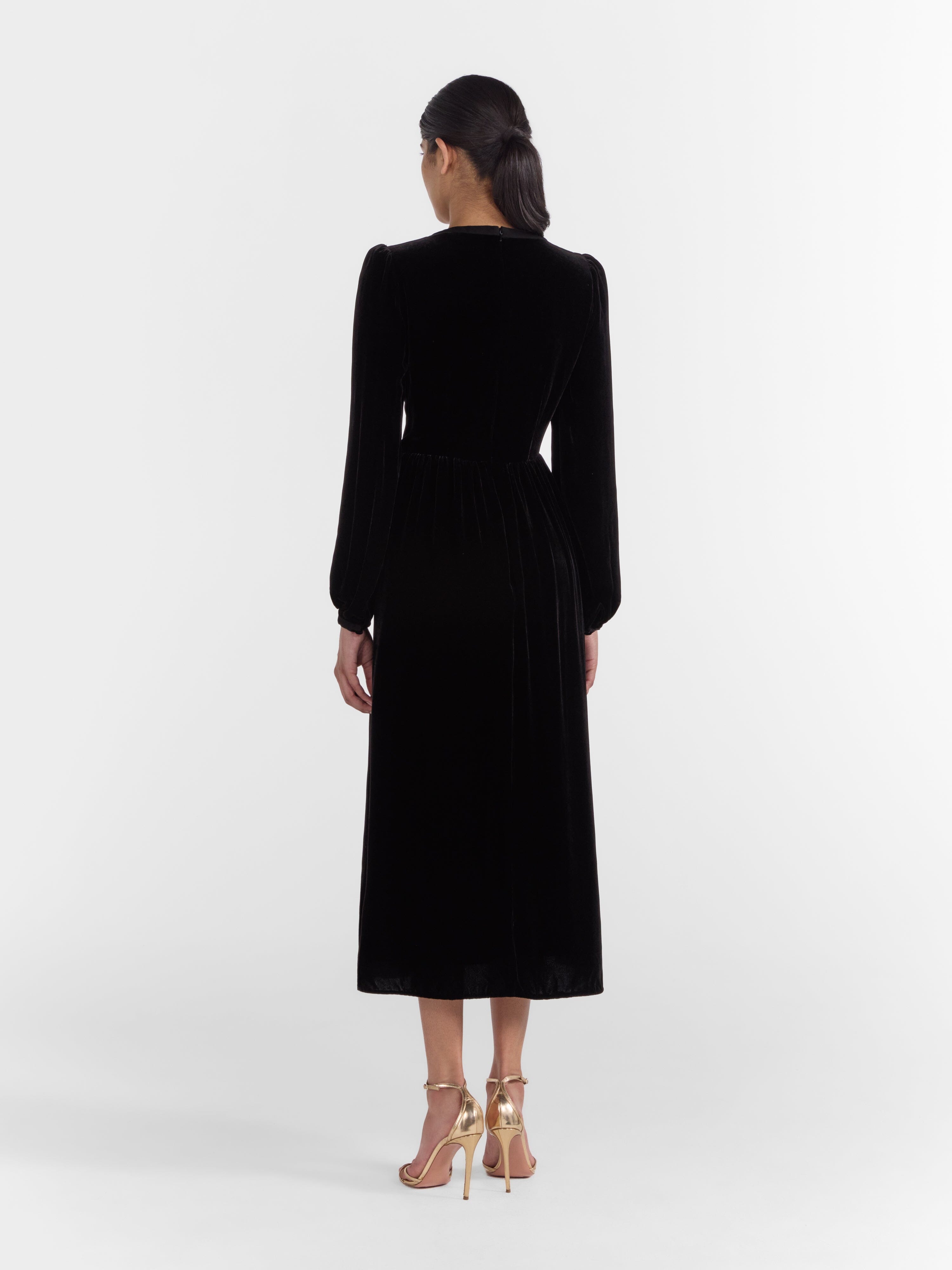 Saloni London - Camille Velvet Embellished Bows Dress in Black Saloni London - Camille Velvet Embellished Bows Dress in Black