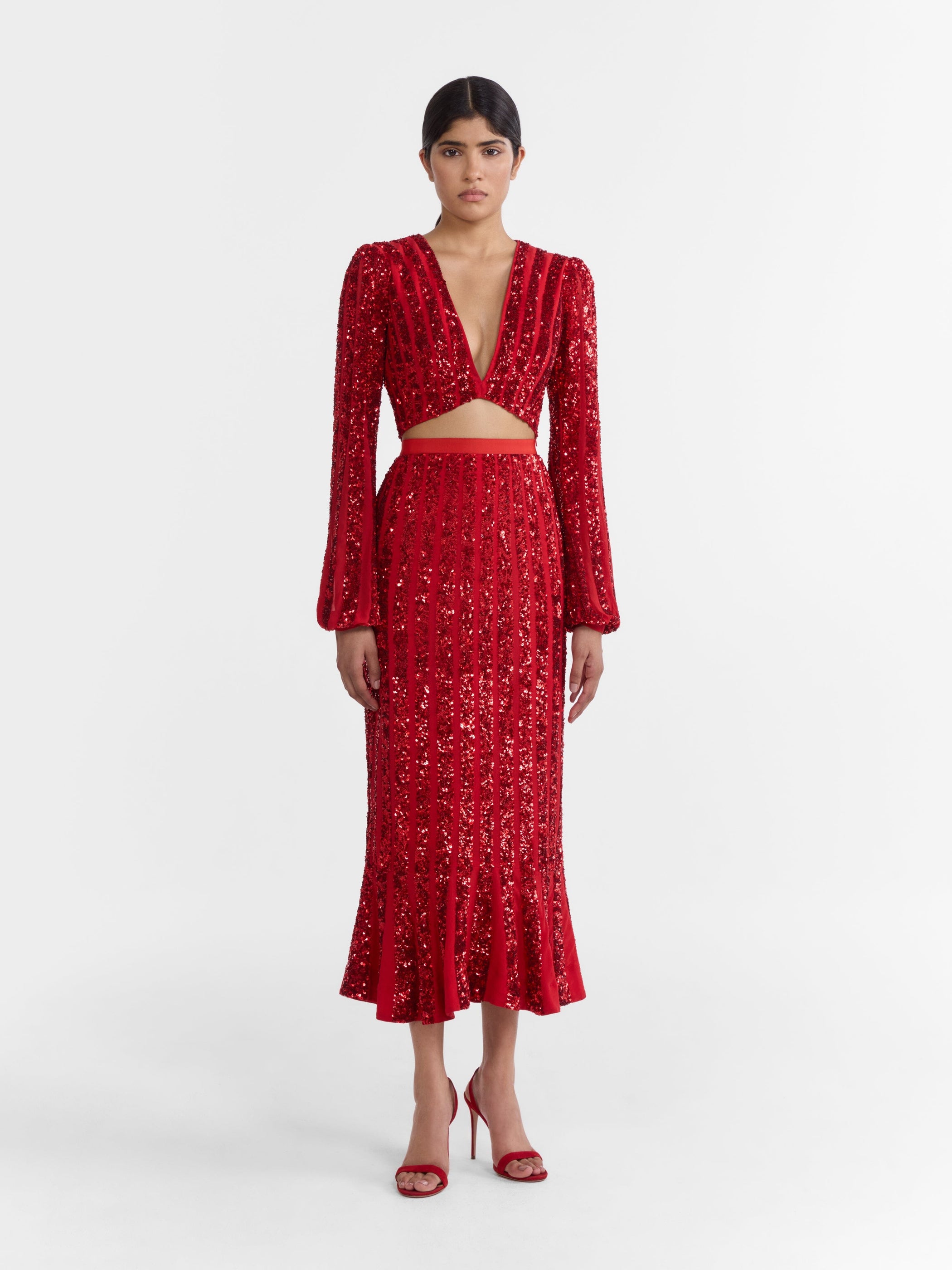 Venyx Camille Crop Top in Scarlet with Sequin Embroidery