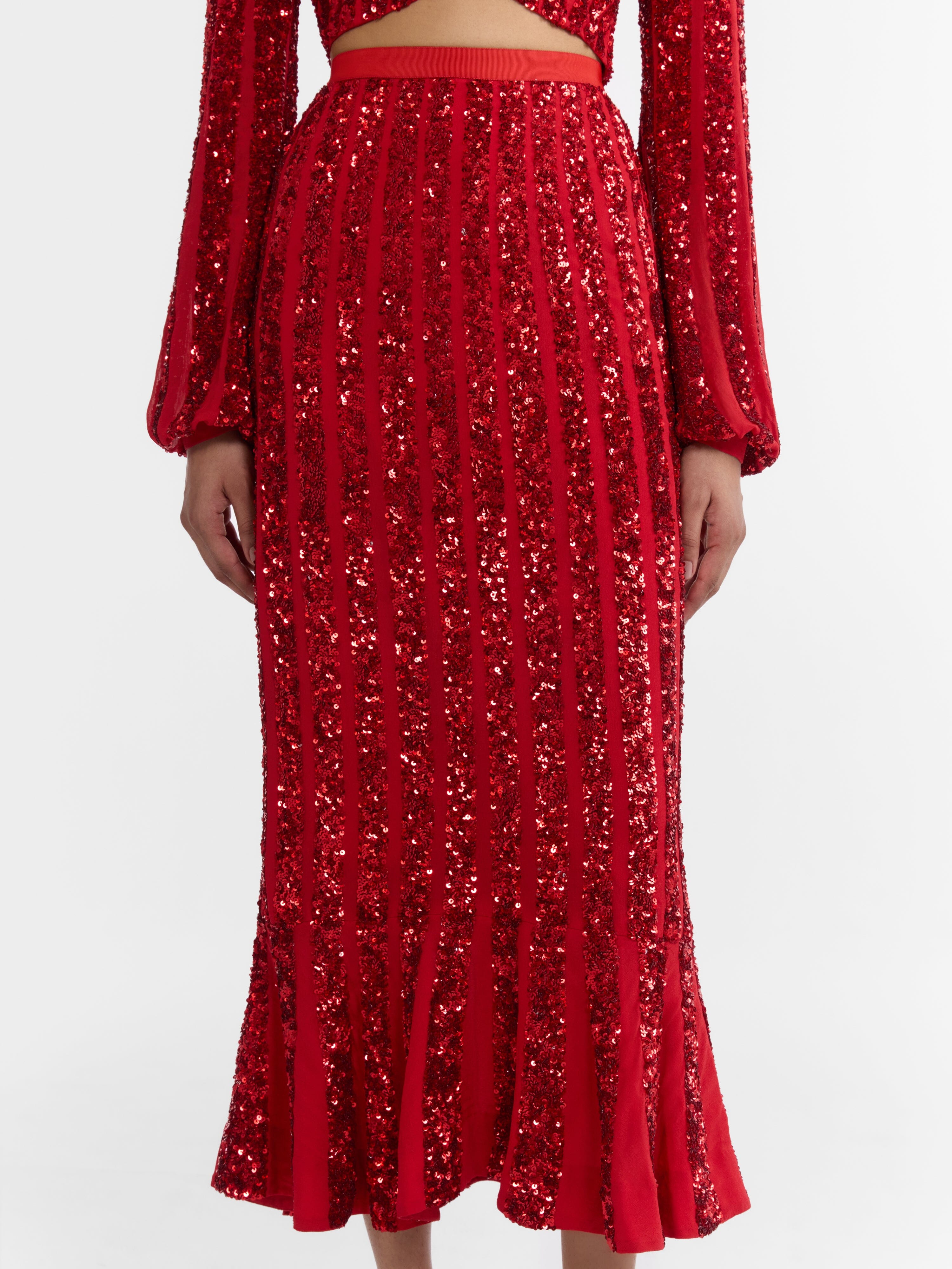 Aidan Venyx Skirt in Scarlet with Sequin Embroidery