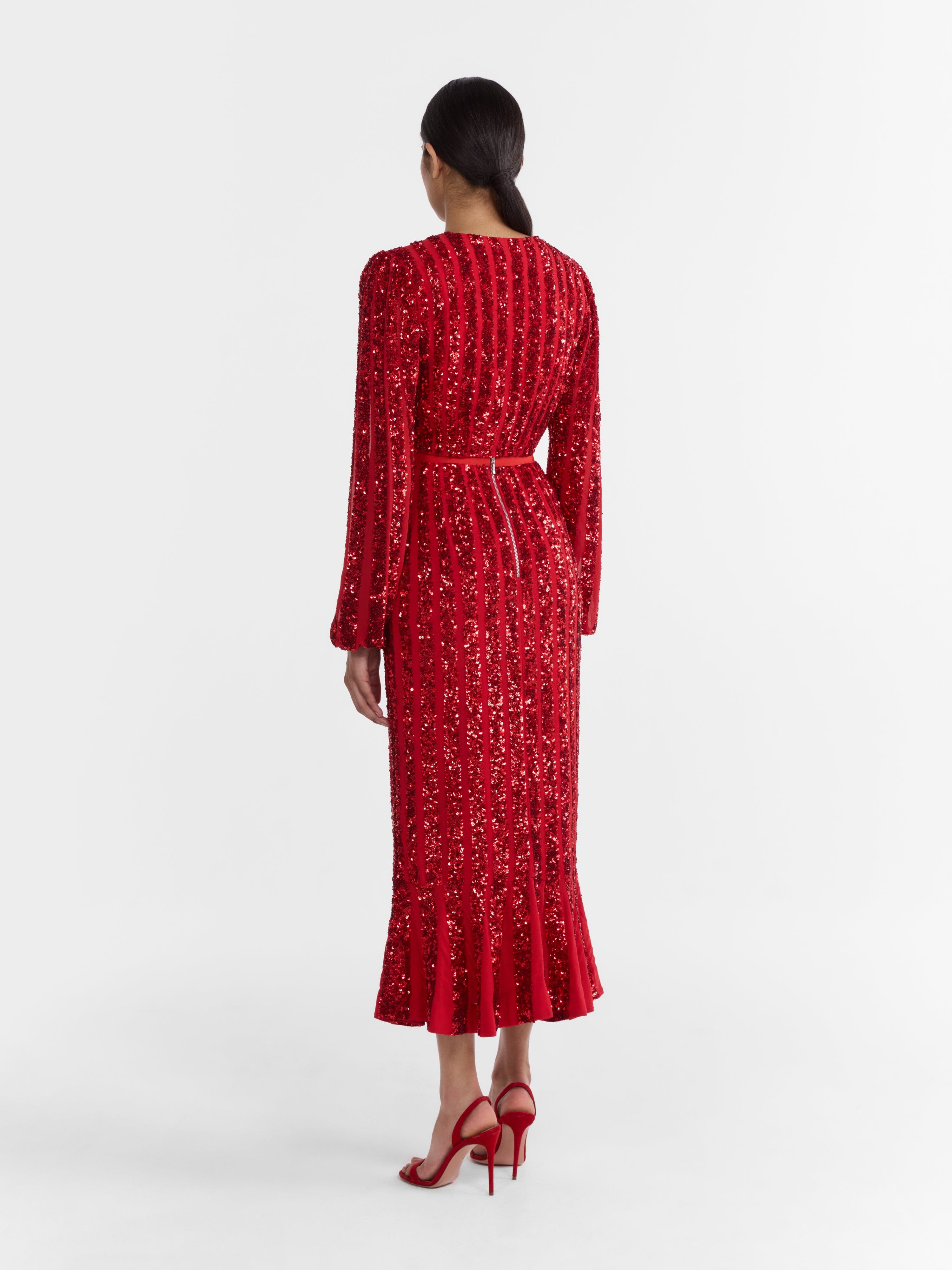 Aidan Venyx Skirt in Scarlet with Sequin Embroidery